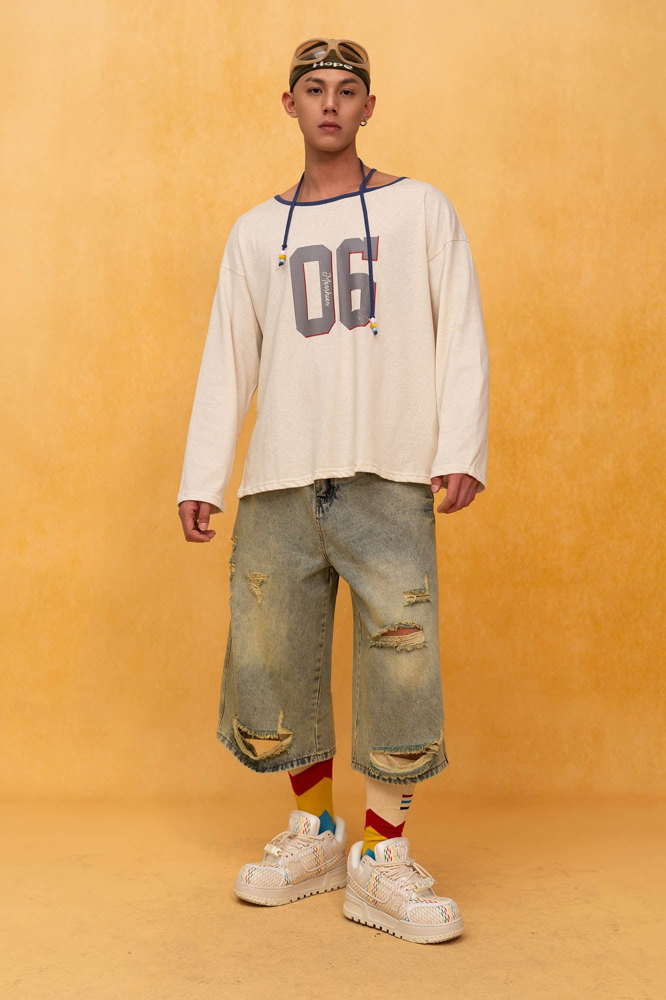 CLP No.06 Drawstring Neck Long-Sleeve Tee-L/S Tee-S-Free Shipping Leatheretro