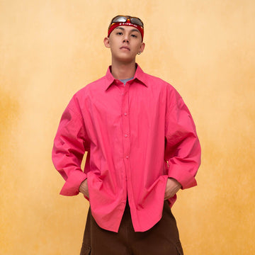 CLP Essential Crinkled Oversized Shirt-Shirt-S-Pink-Free Shipping Leatheretro