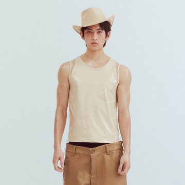 KADAKADA Patent Shine Layered Strap Ribbed Tank Top-Tank Top-M (Preorder)-Khaki-Free Shipping Leatheretro