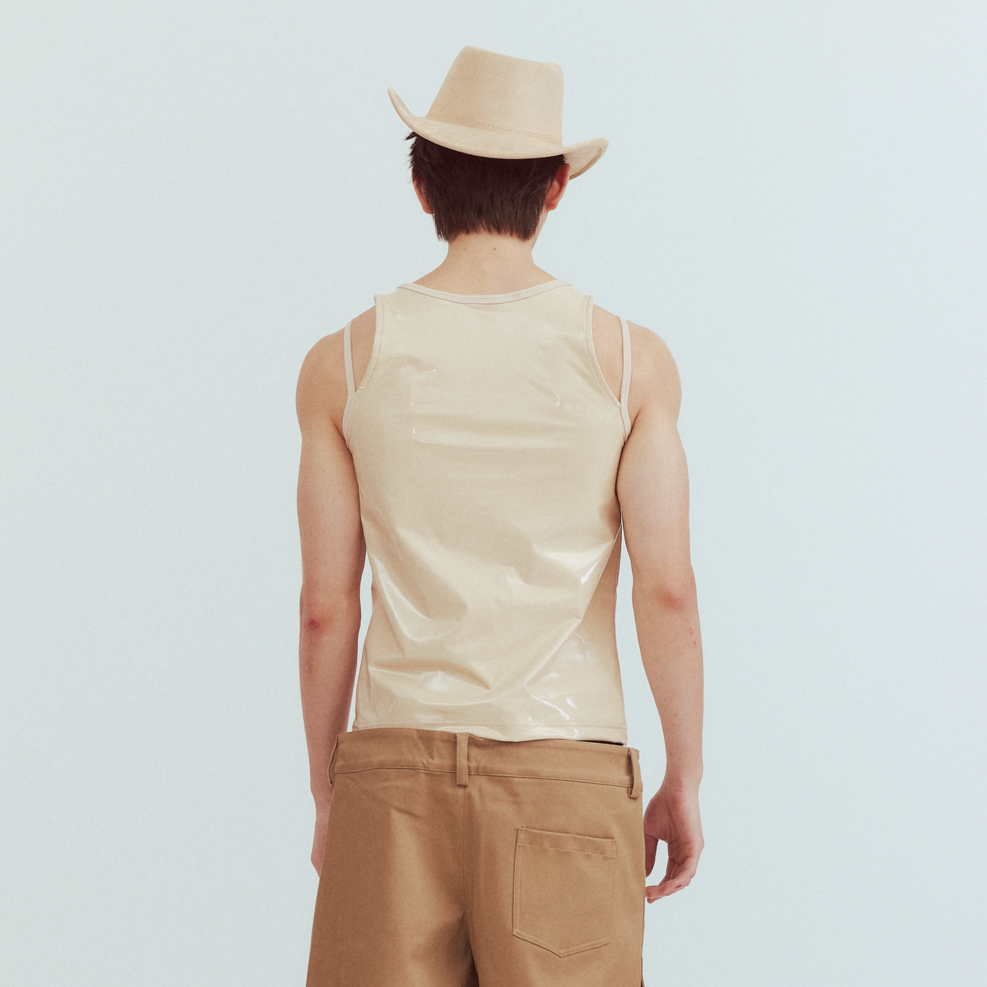 KADAKADA Patent Shine Layered Strap Ribbed Tank Top-Tank Top-M (Preorder)-Khaki-Free Shipping Leatheretro