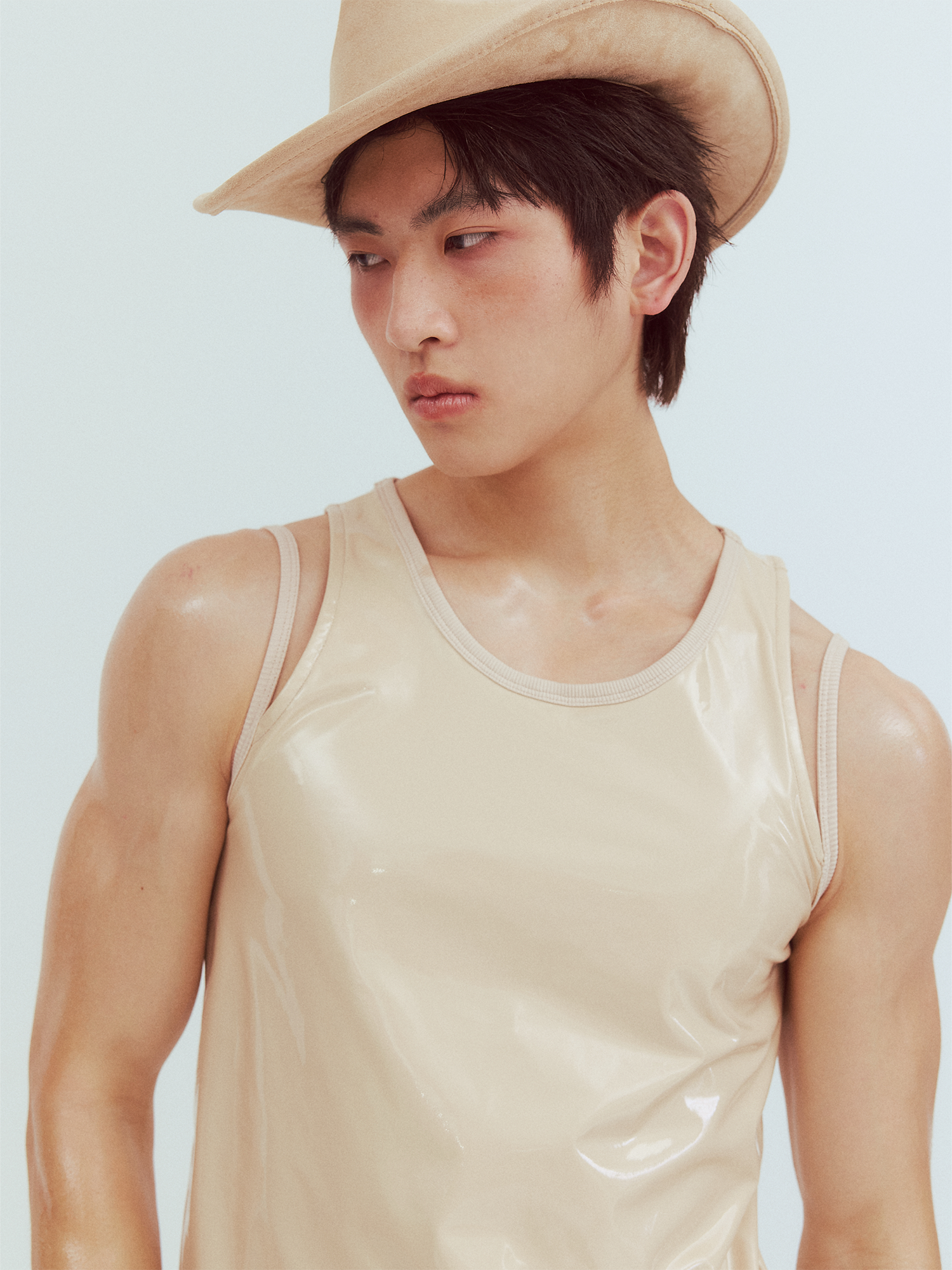KADAKADA Patent Shine Layered Strap Ribbed Tank Top-Tank Top-M (Preorder)-Khaki-Free Shipping Leatheretro