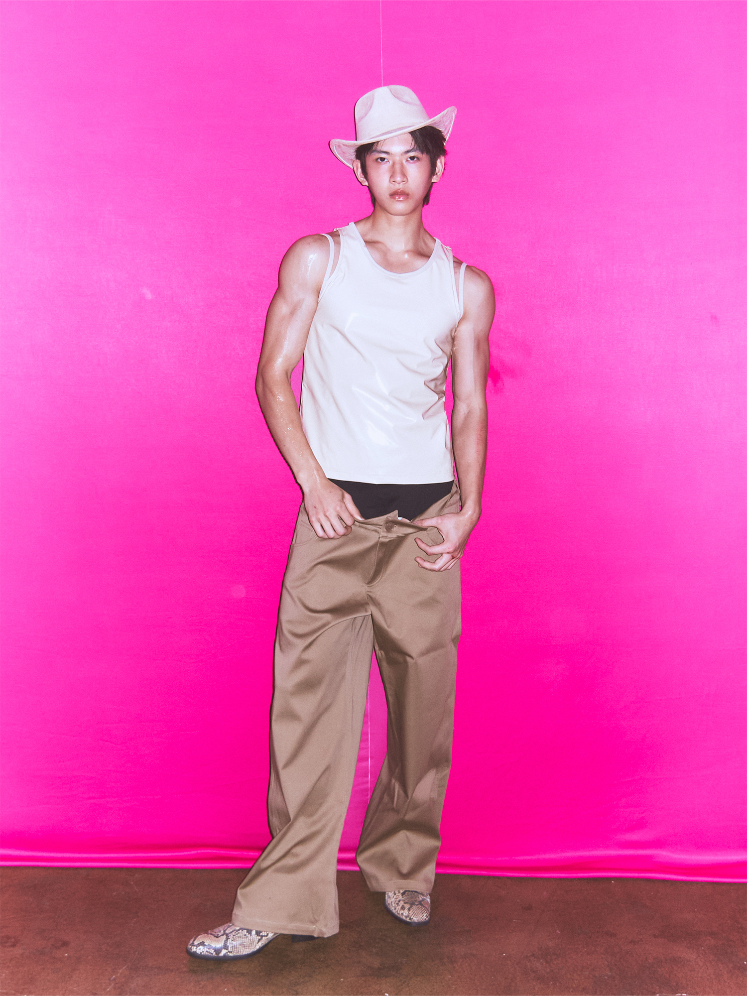 KADAKADA Patent Shine Layered Strap Ribbed Tank Top-Tank Top-M (Preorder)-Khaki-Free Shipping Leatheretro