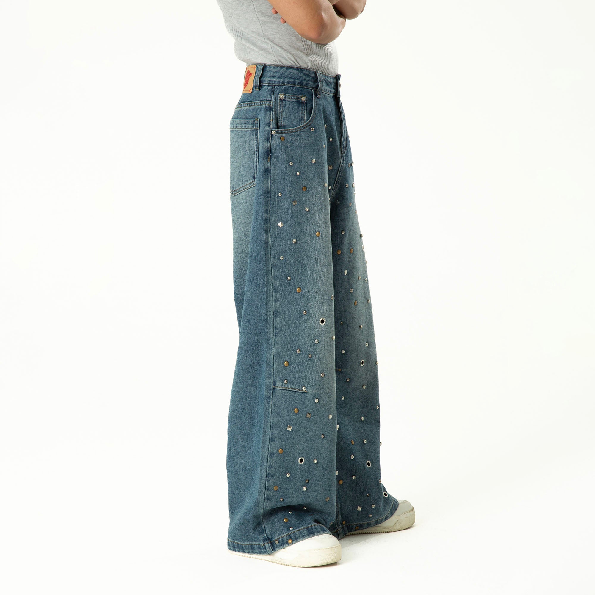 CLP Diamond Studded Wide-Leg Jeans-Jeans-M-Free Shipping Leatheretro