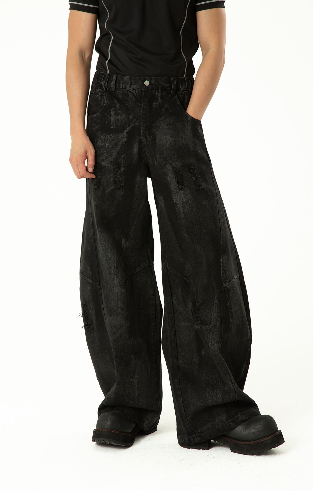 CLP Distressed Curved-Panel Oversized Jeans-Jeans-S-Free Shipping Leatheretro