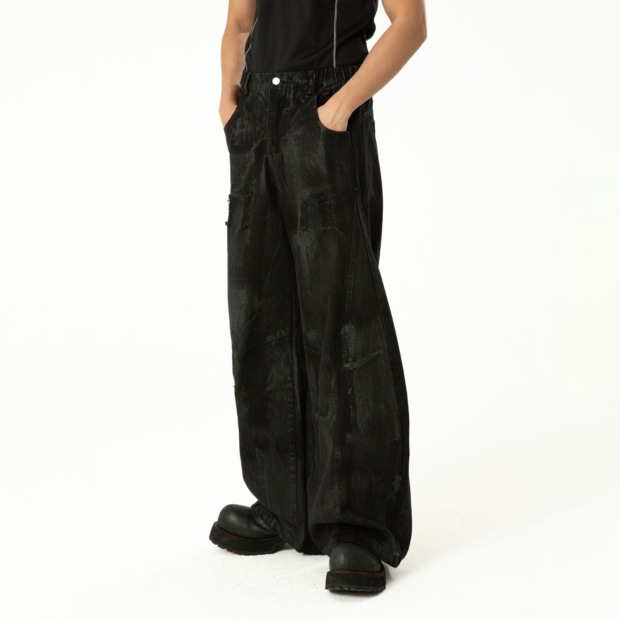 CLP Distressed Curved-Panel Oversized Jeans-Jeans-S-Free Shipping Leatheretro