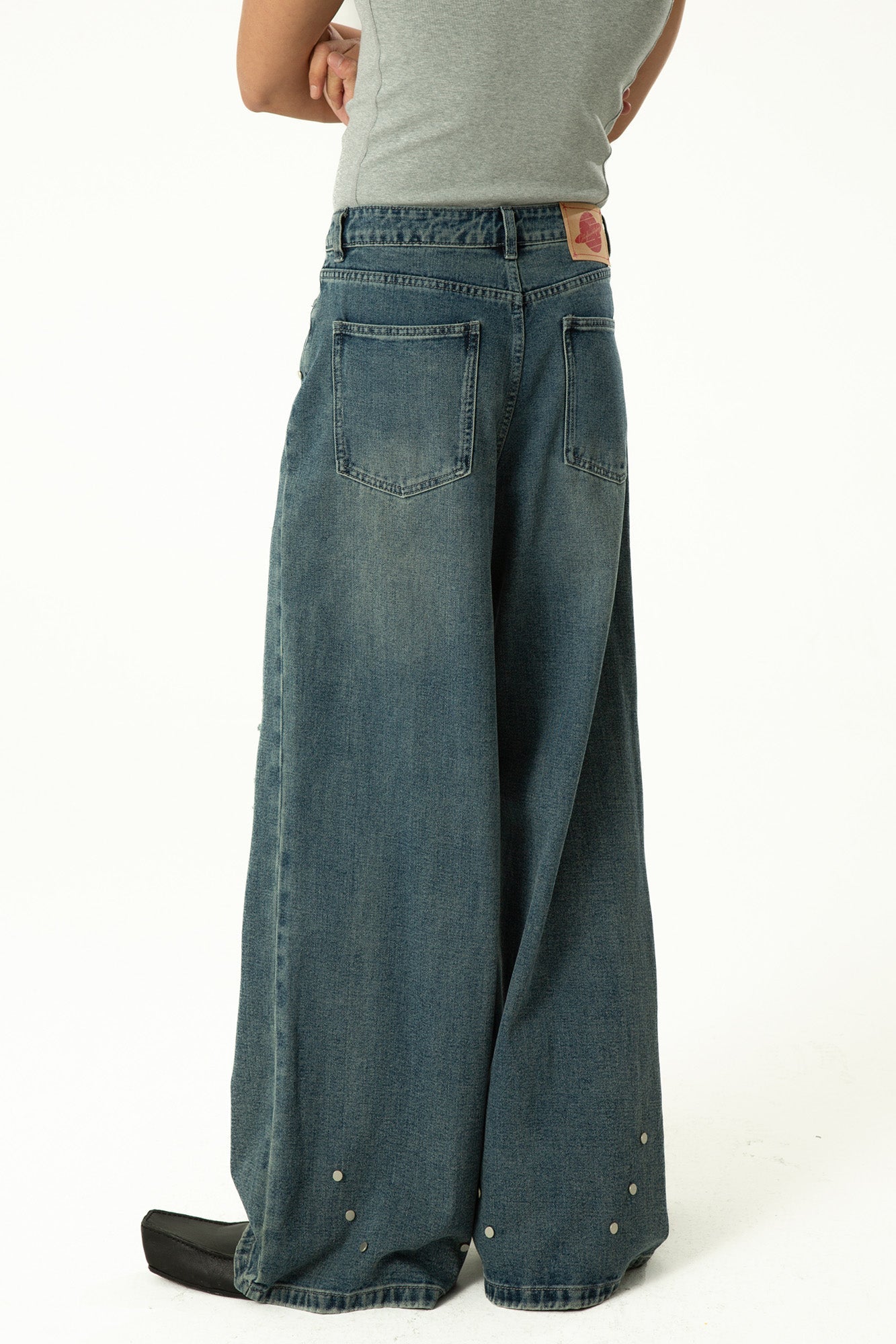 CLP Retro Washed Distressed Rivet Jeans-Jeans-M-Free Shipping Leatheretro