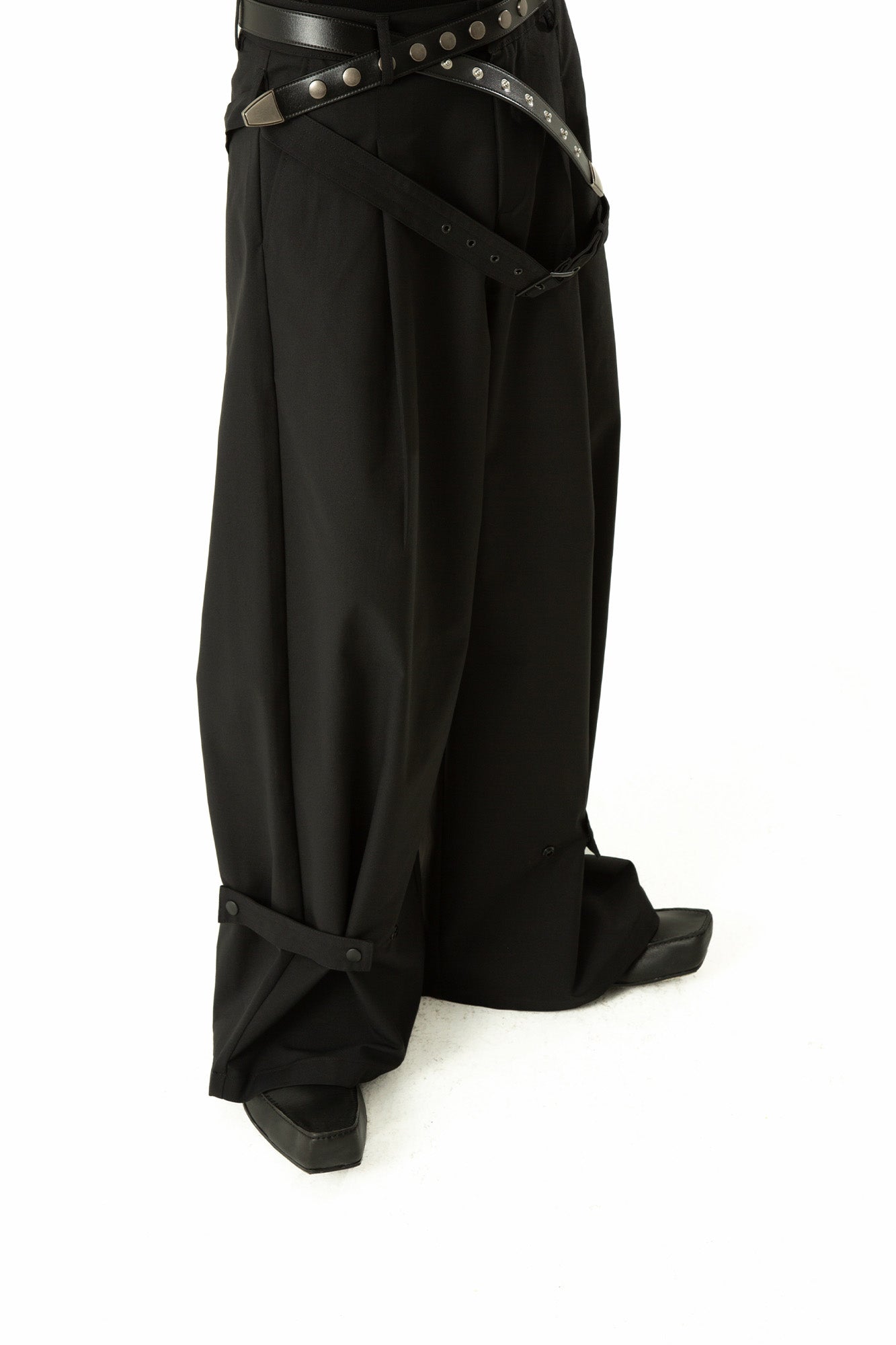 CLP Draped Wide-Leg Belted Pants-Pants-M-With waistband-Free Shipping Leatheretro