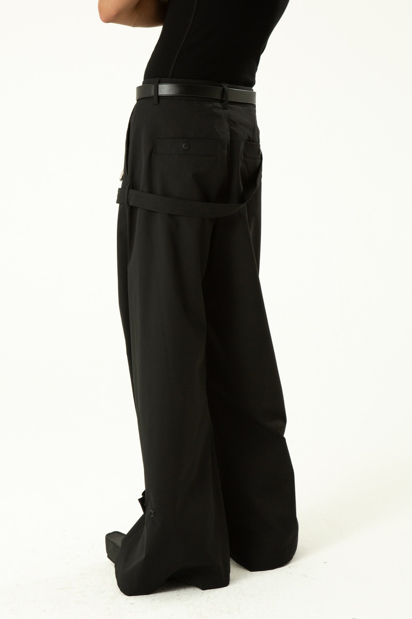 CLP Draped Wide-Leg Belted Pants-Pants-M-With waistband-Free Shipping Leatheretro