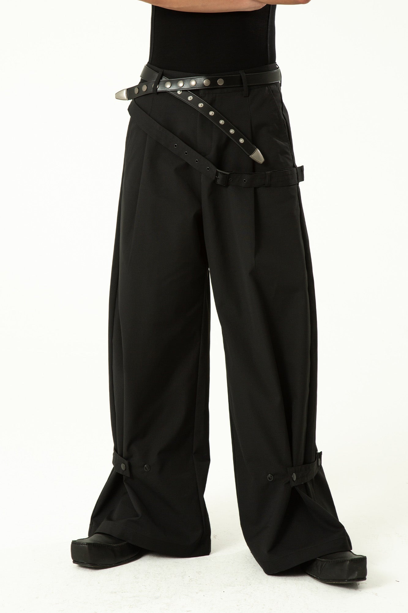 CLP Draped Wide-Leg Belted Pants-Pants-M-With waistband-Free Shipping Leatheretro