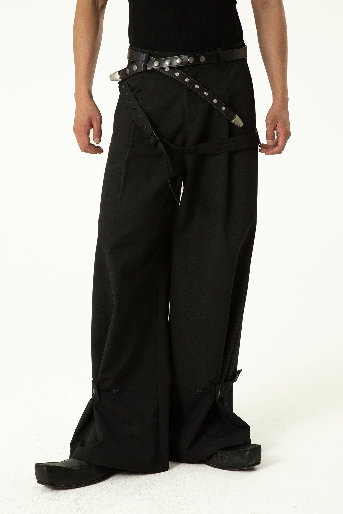 CLP Draped Wide-Leg Belted Pants-Pants-M-With waistband-Free Shipping Leatheretro