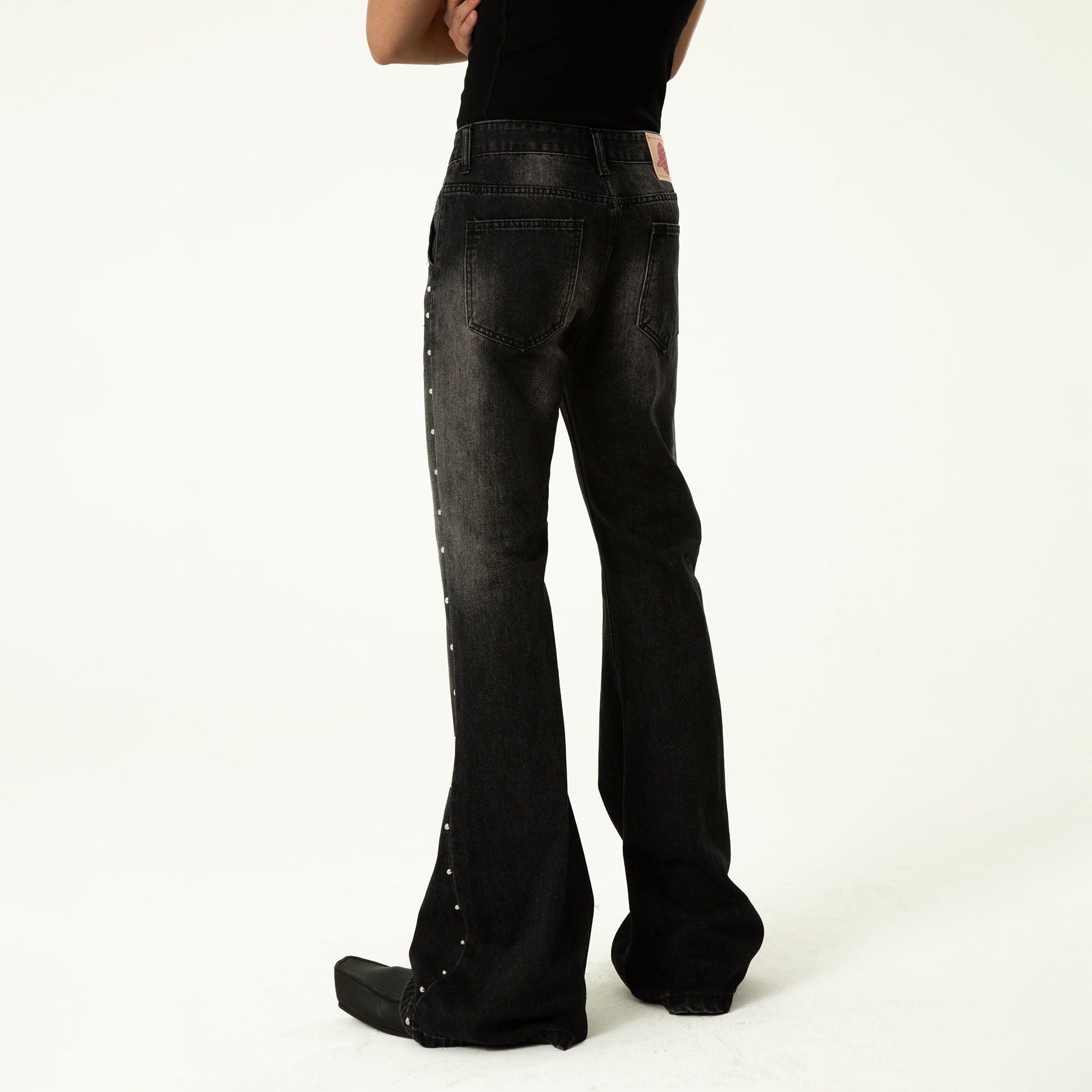 CLP Studded-Seam Flared Jeans-Jeans-S-Black-Free Shipping Leatheretro