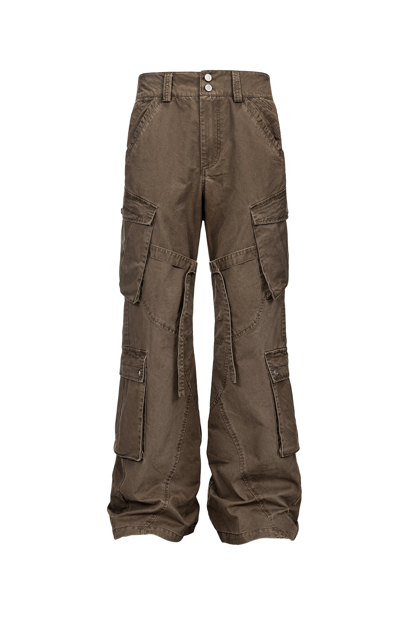 CATSSTAC Multi-Pocket Paneled Strap Cargo Pants-Pants-M-Brown-Free Shipping Leatheretro