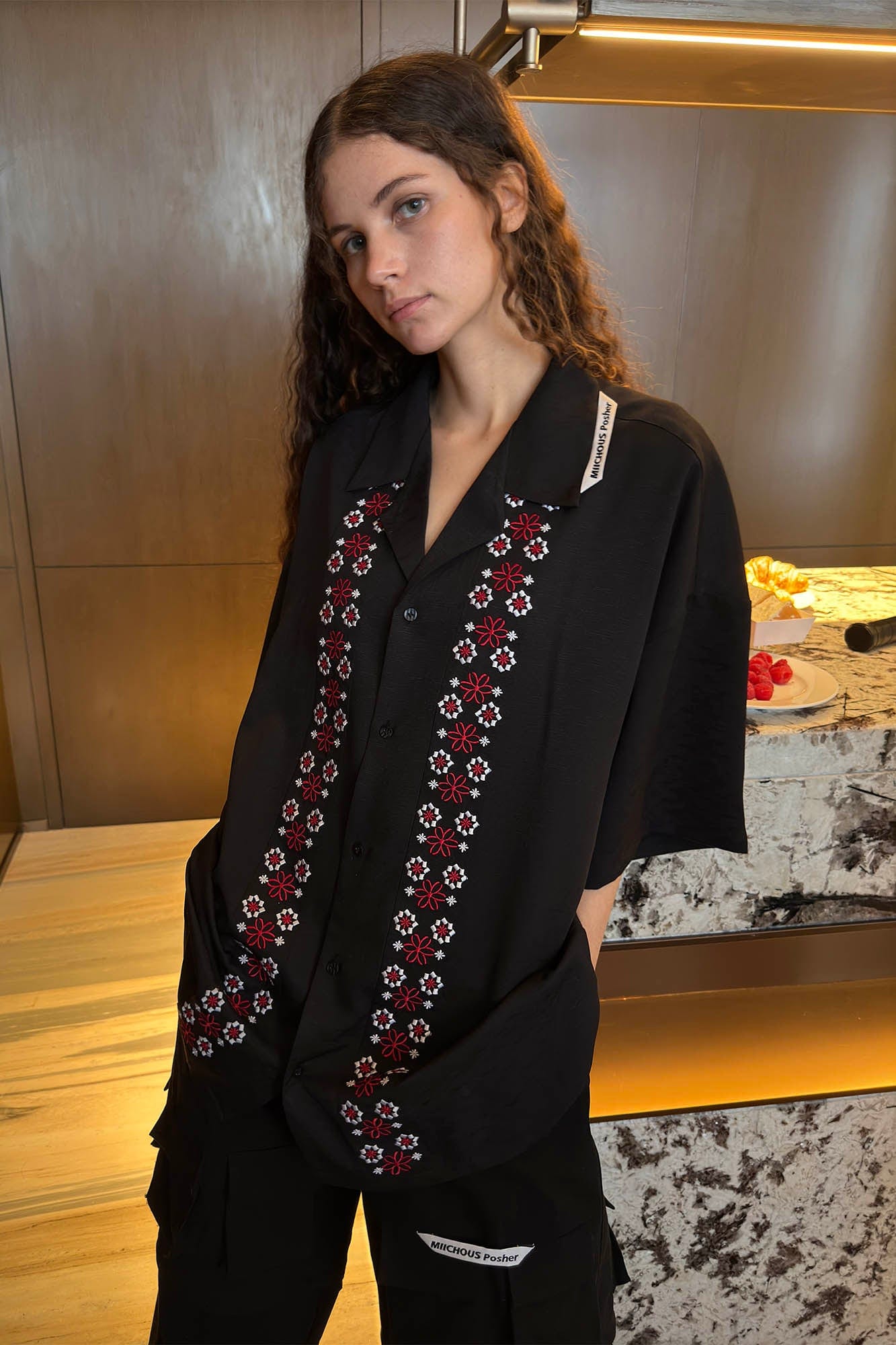 MIICHOUS Fair Isle Embroidered Half Shirt-Half shirt-S-Free Shipping Leatheretro