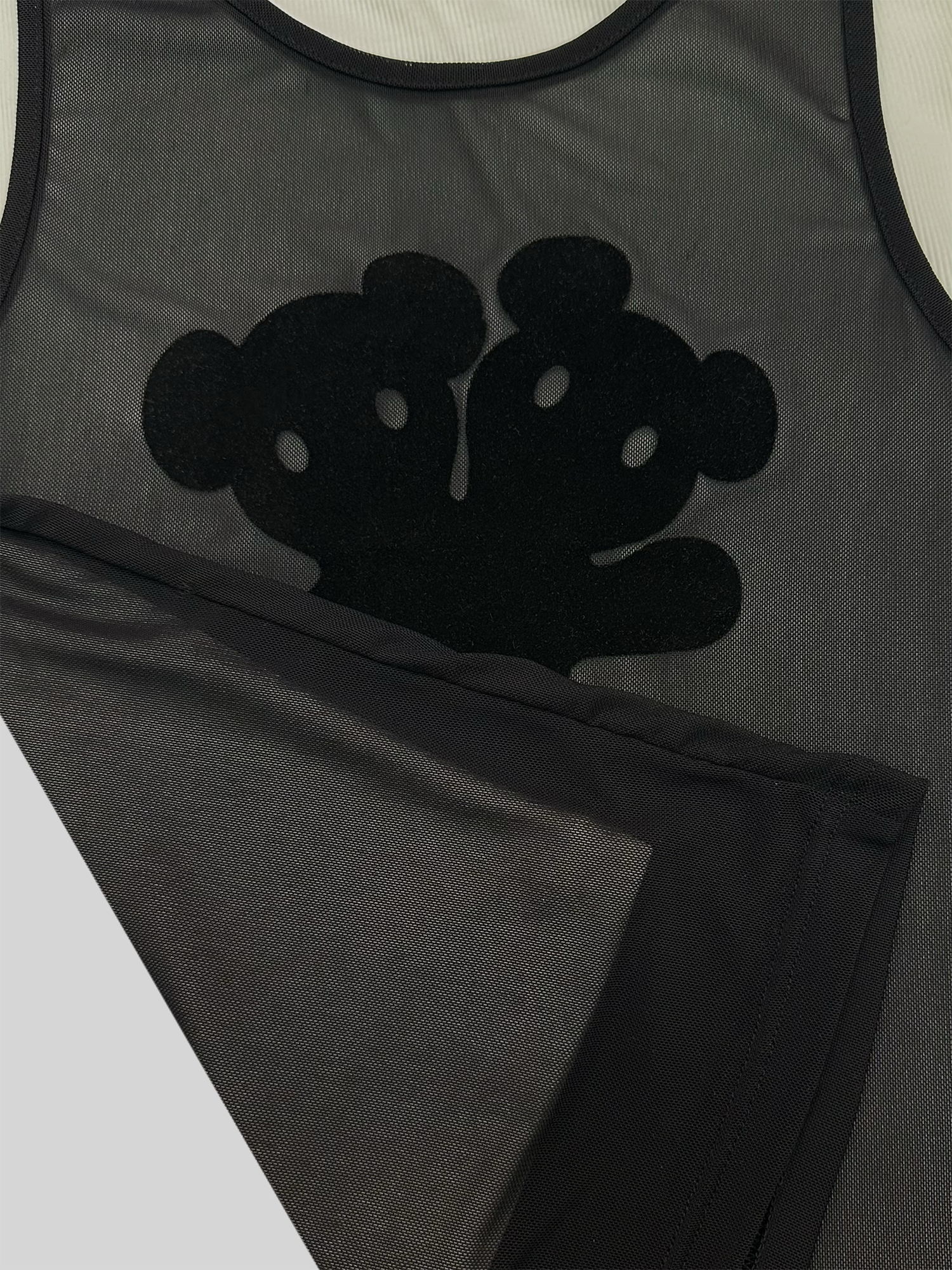 KADAKADA Flocked Bear Mesh One-Shoulder Ribbed Tank Set-Tank Top-S (Preorder)-Free Shipping Leatheretro