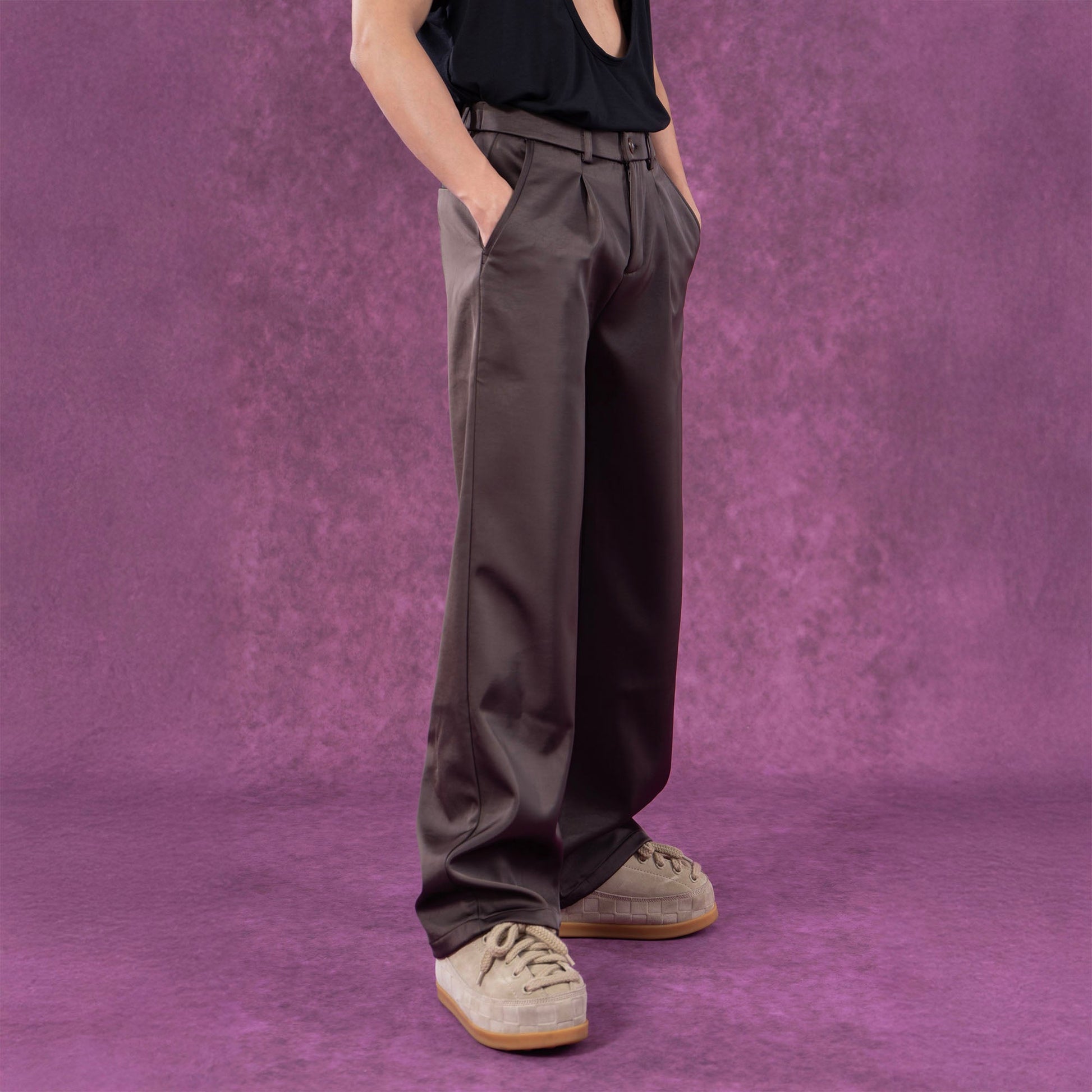 CLP Satin Straight-Leg Pants-Pants-S-Coffee-Free Shipping Leatheretro