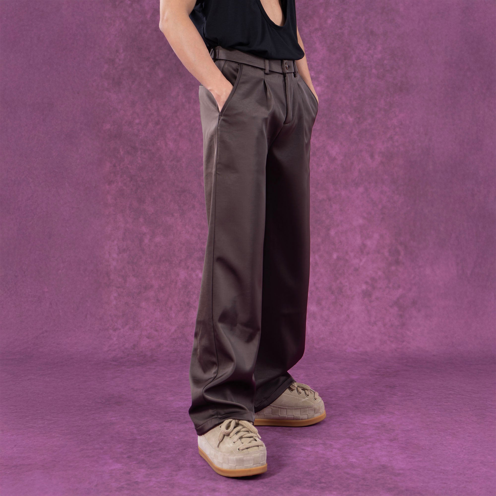 CLP Satin Straight-Leg Pants-Pants-S-Coffee-Free Shipping Leatheretro