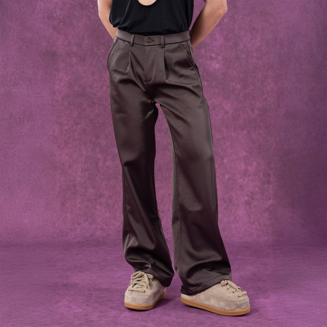 CLP Satin Straight-Leg Pants-Pants-S-Coffee-Free Shipping Leatheretro