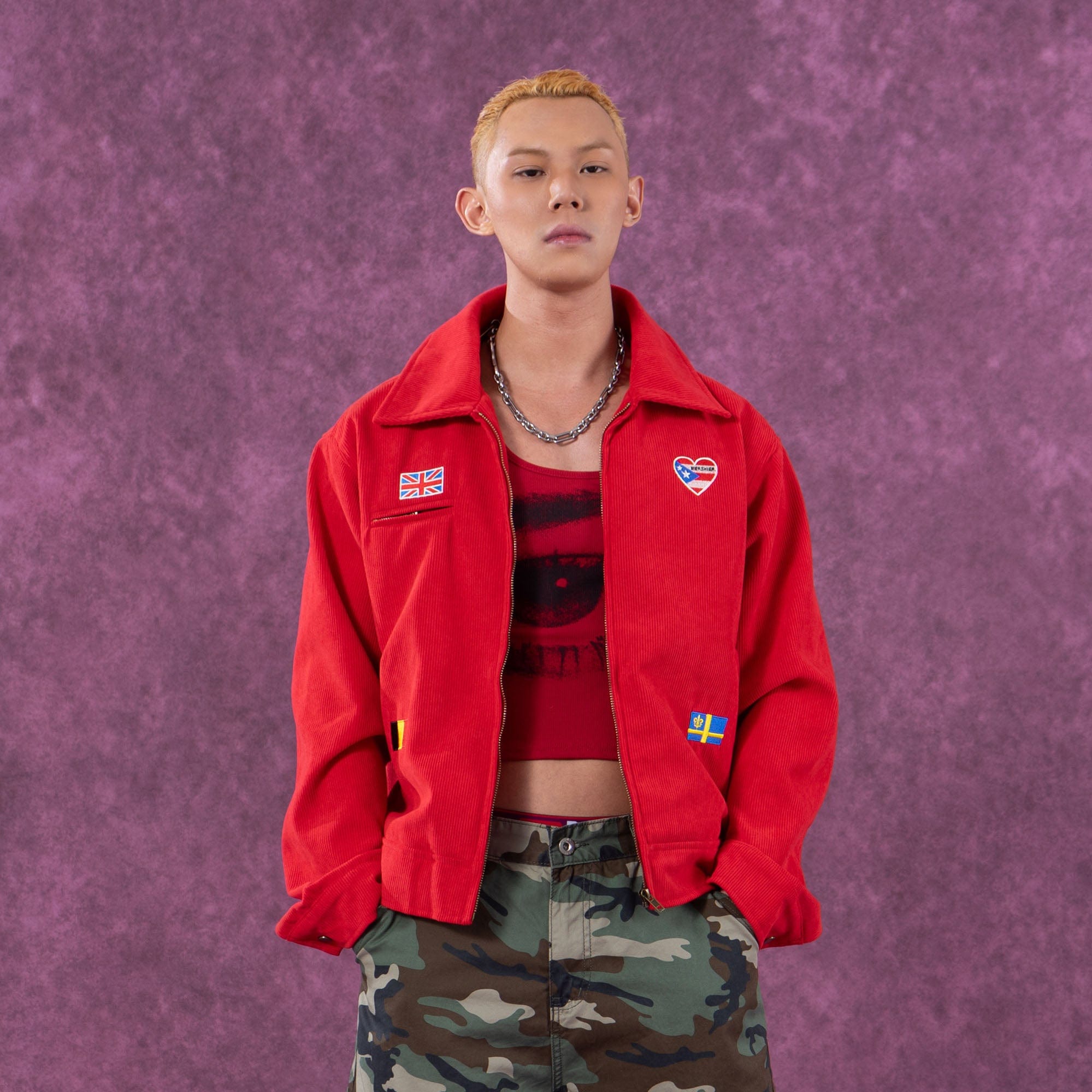 CLP Retro Patch Corduroy Jacket-Jacket-M-Red-Free Shipping Leatheretro