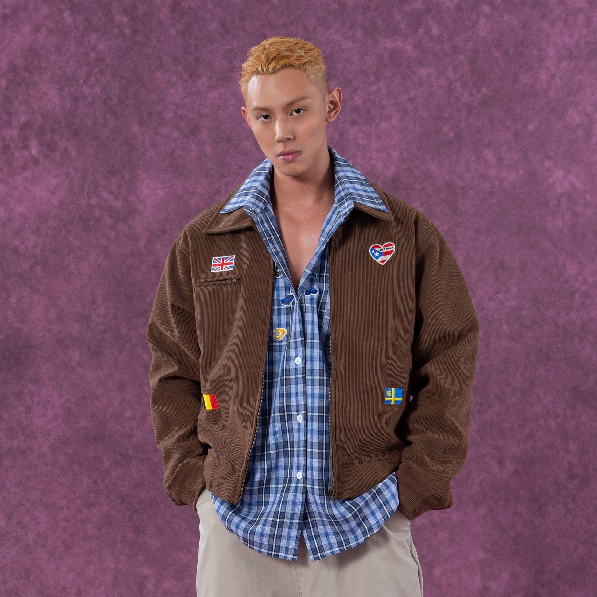 CLP Retro Patch Corduroy Jacket-Jacket-M-Red-Free Shipping Leatheretro