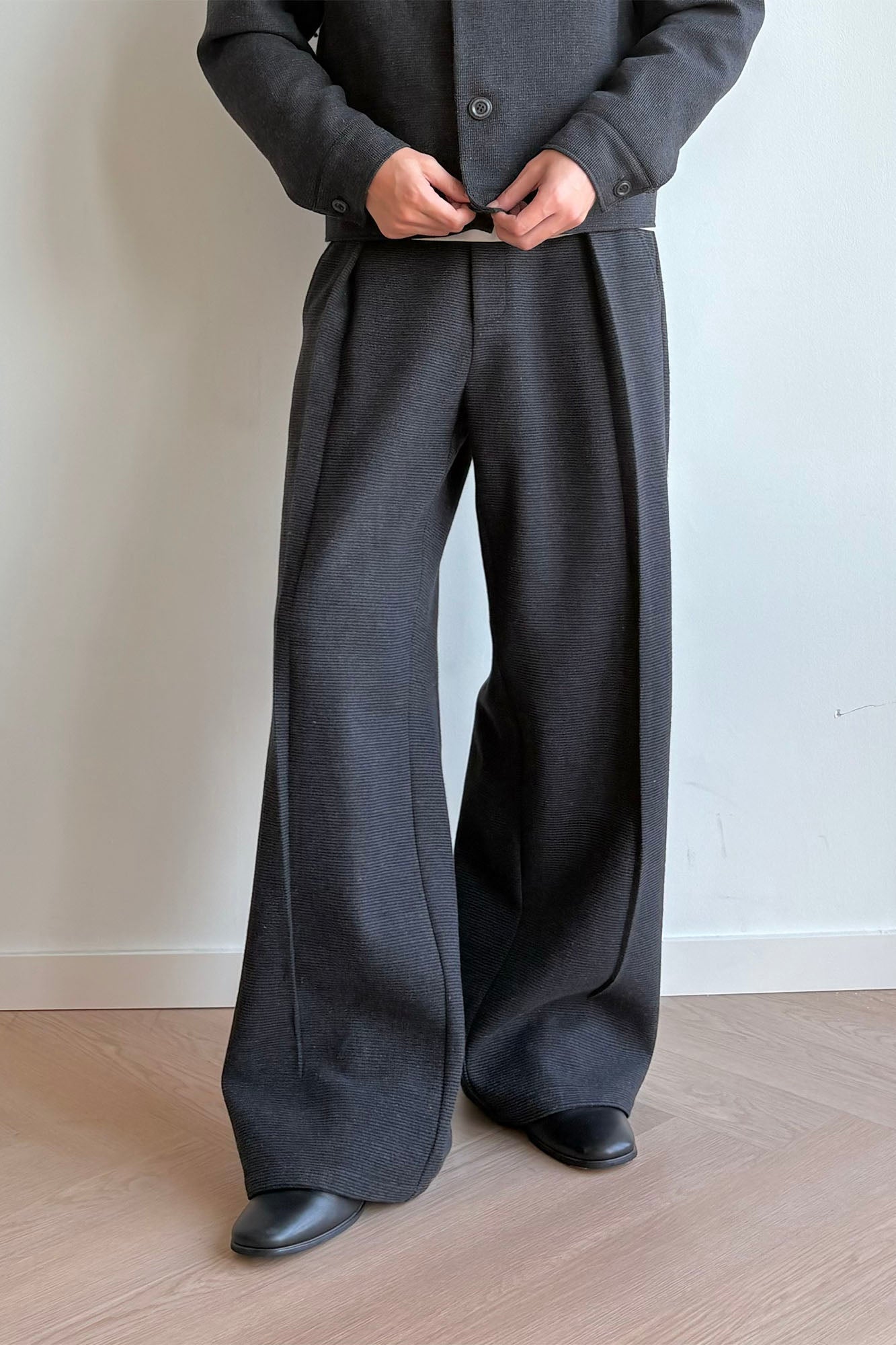 KREATE Mini Houndstooth Pleated Wide-Leg Trousers-Pants-S-Brown-Free Shipping Leatheretro