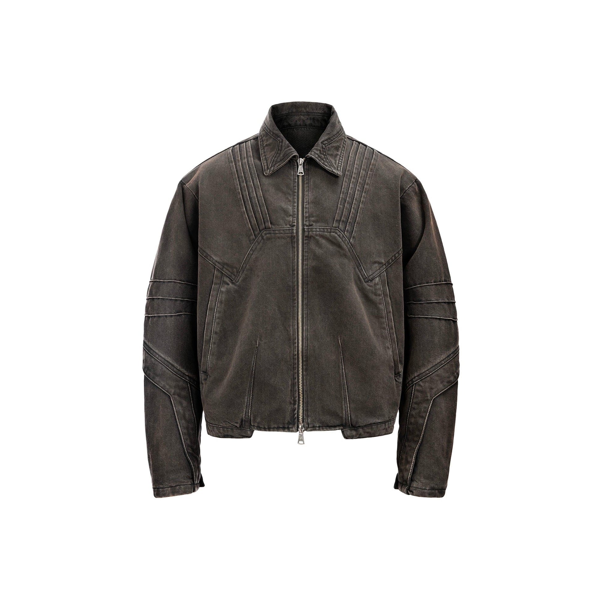 CATSSTAC Washed Paneled Seam Denim Jacket-Jacket-M-Coffee-Free Shipping Leatheretro