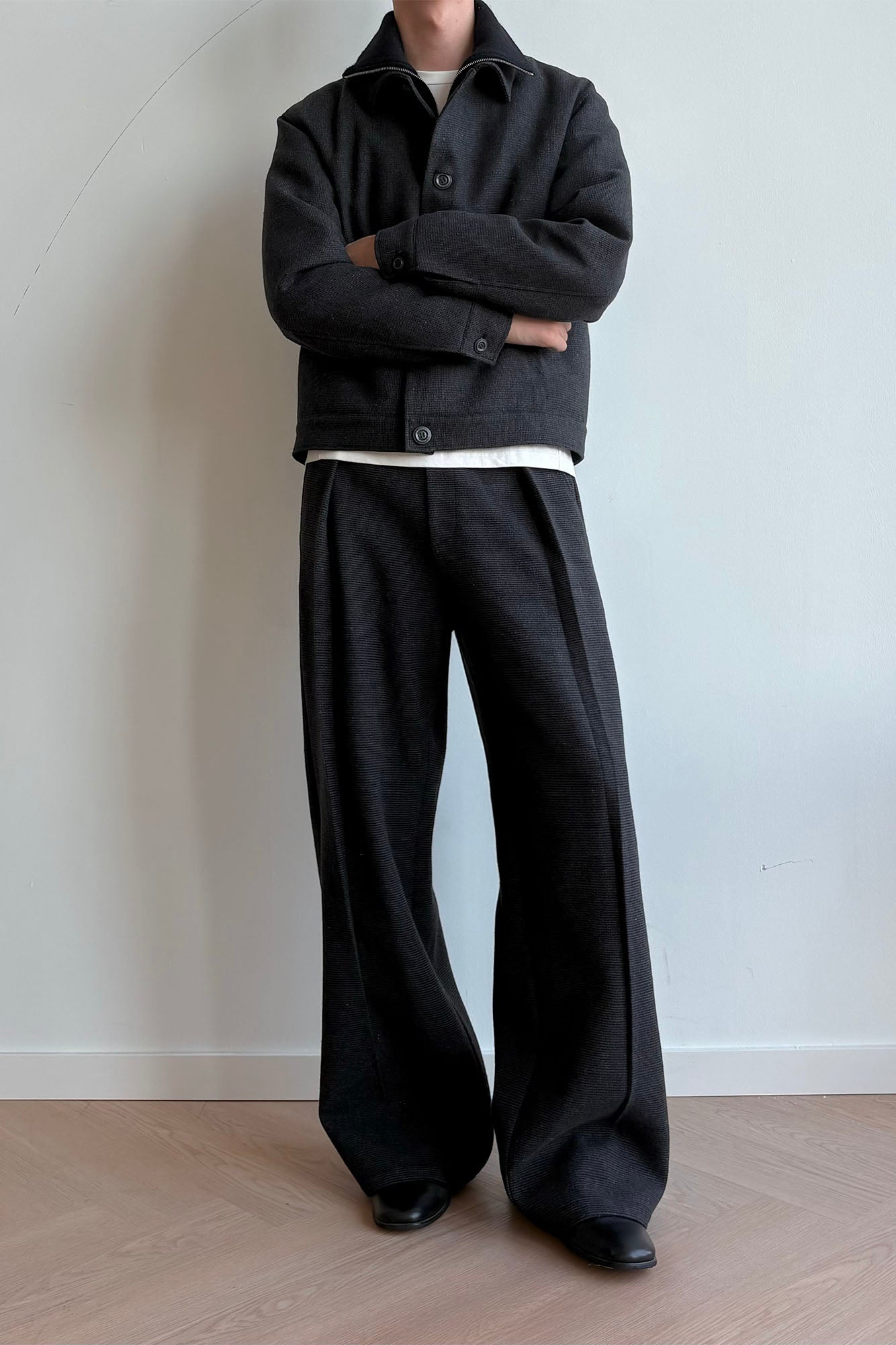 KREATE Mini Houndstooth Pleated Wide-Leg Trousers-Pants-S-Brown-Free Shipping Leatheretro