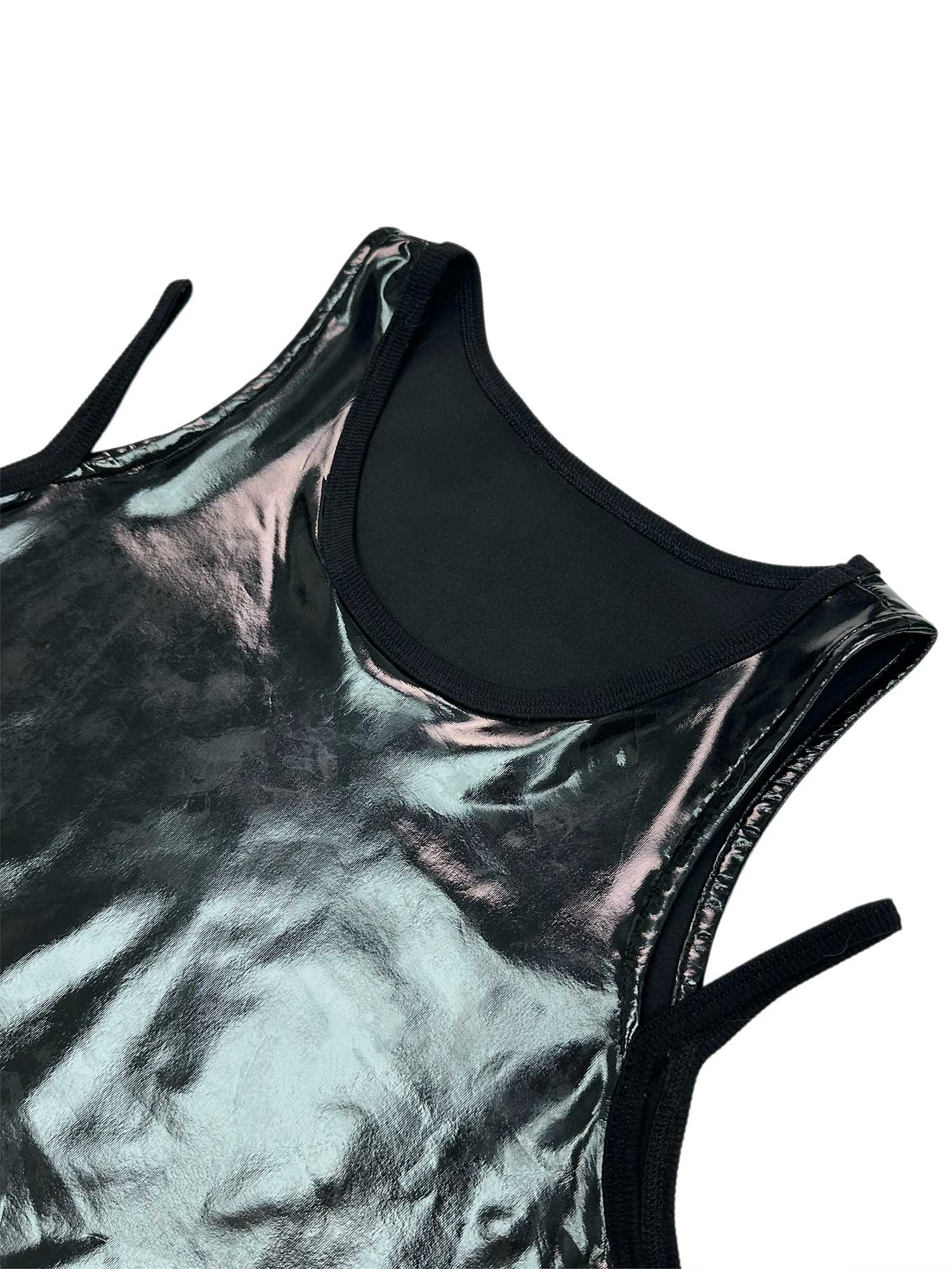 KADAKADA Patent Shine Layered Strap Ribbed Tank Top-Tank Top-M (Preorder)-Khaki-Free Shipping Leatheretro