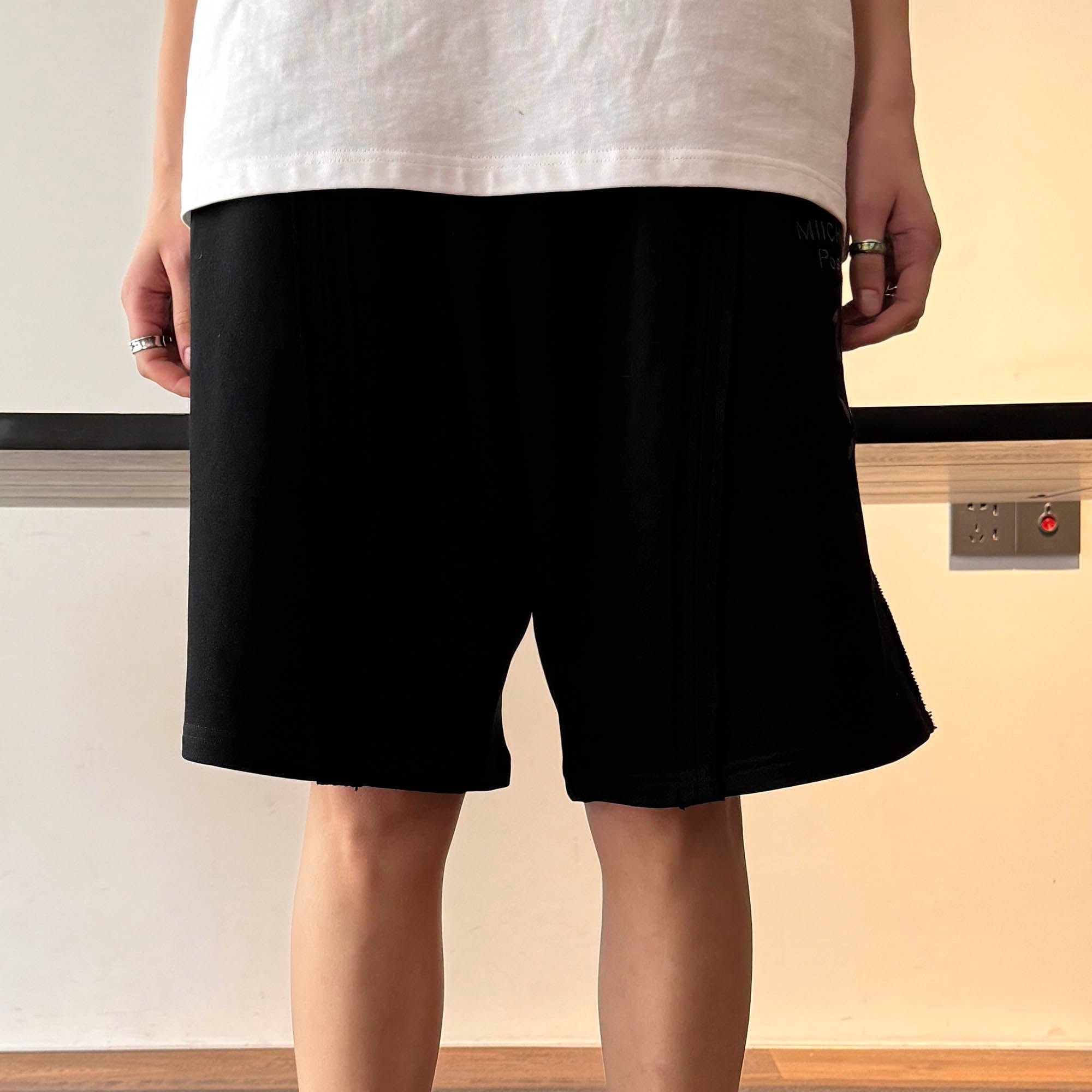 MIICHOUS Frayed Spliced Elastic Shorts-Shorts-S-Black-Free Shipping Leatheretro