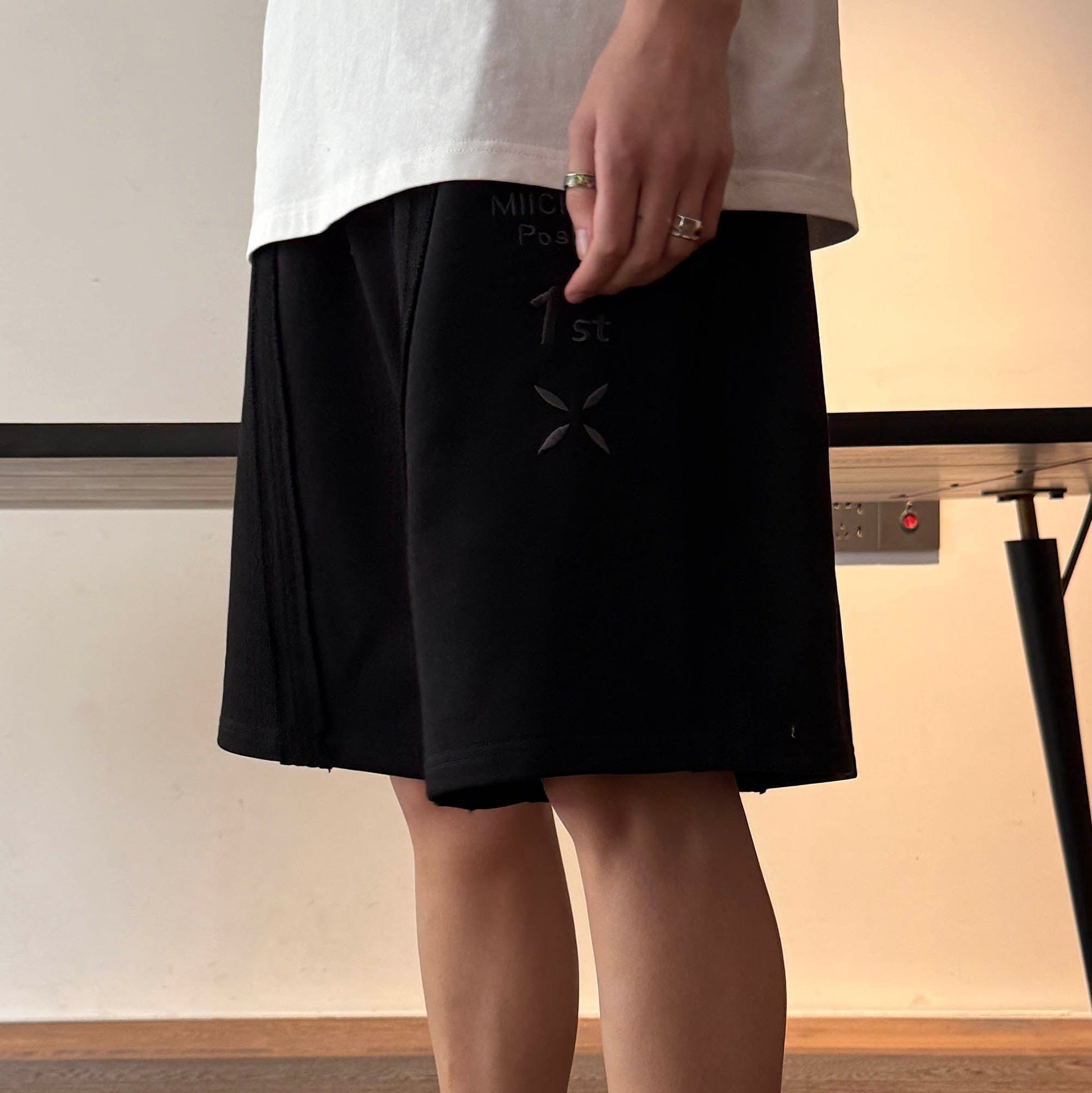MIICHOUS Frayed Spliced Elastic Shorts-Shorts-S-Gray-Free Shipping Leatheretro
