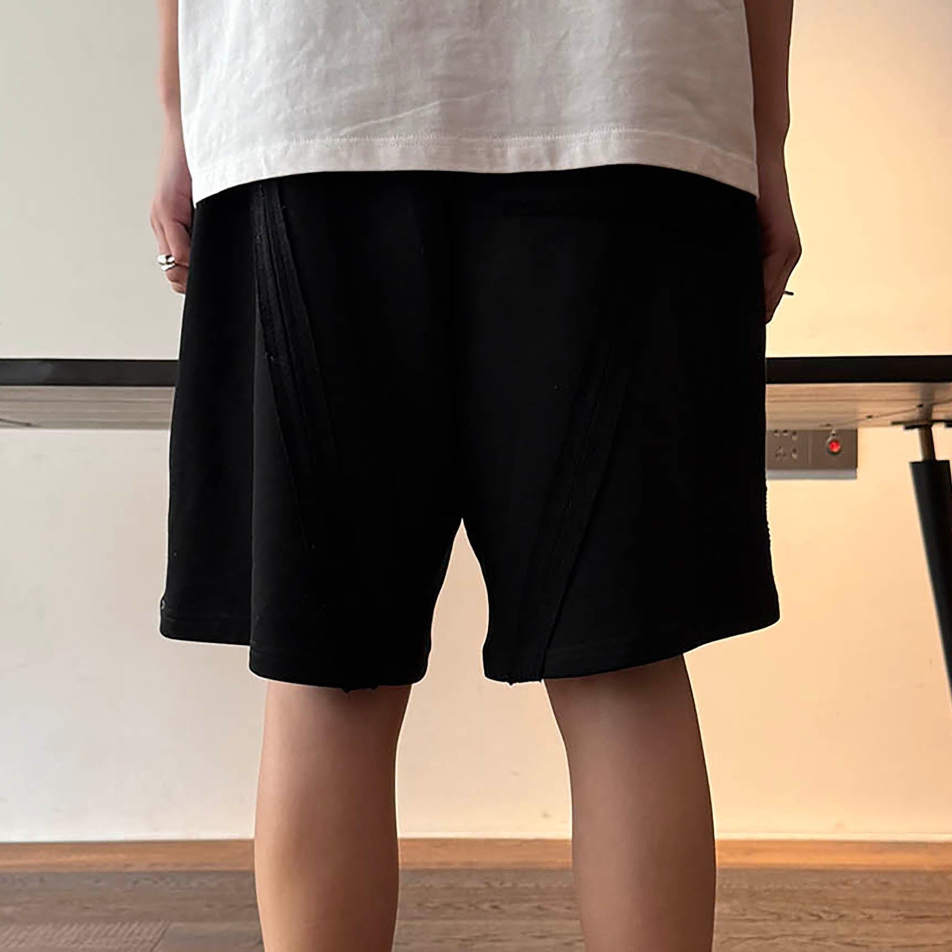 MIICHOUS Frayed Spliced Elastic Shorts-Shorts-S-Gray-Free Shipping Leatheretro
