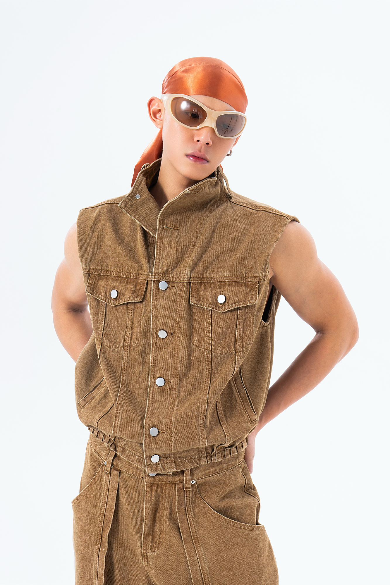 CLP Retro Stand Collar Denim Vest-Vest-M-Free Shipping Leatheretro
