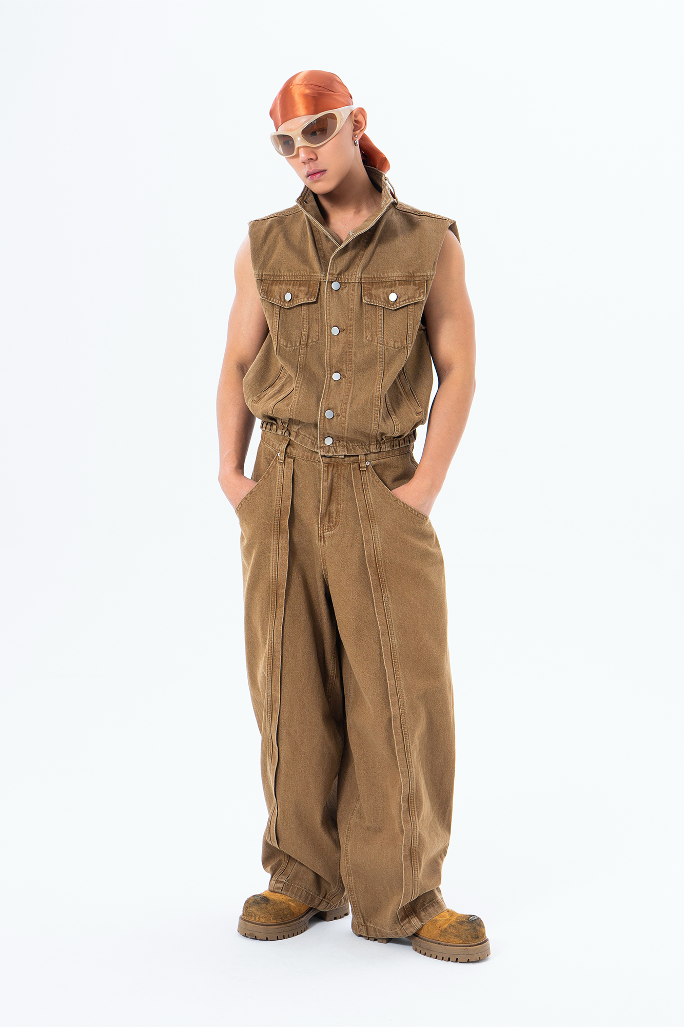 CLP Retro Stand Collar Denim Vest-Vest-M-Free Shipping Leatheretro