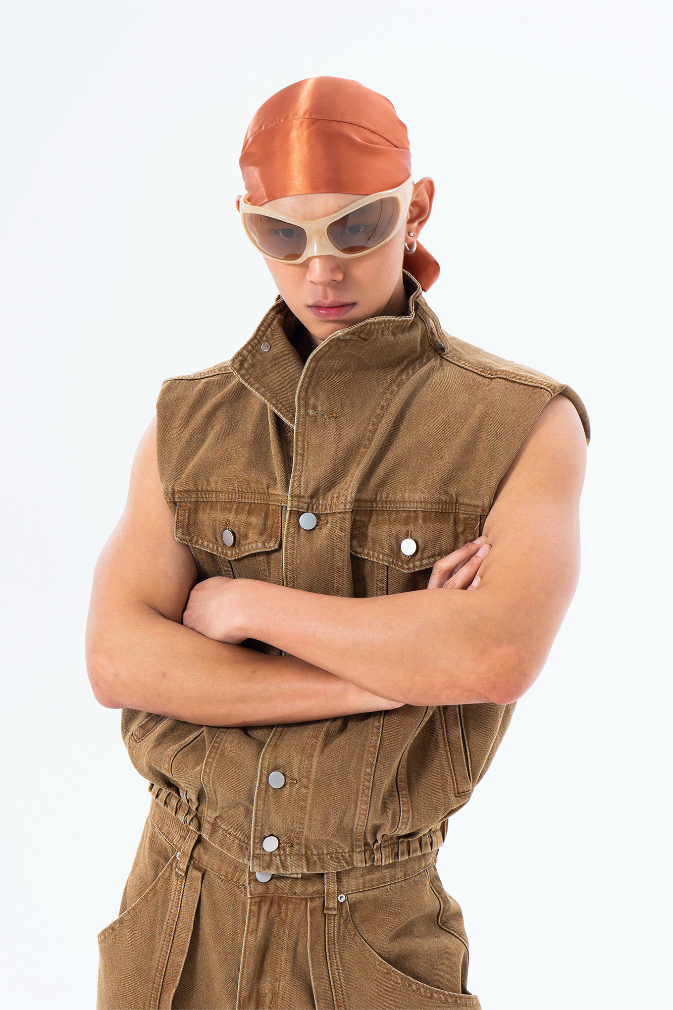 CLP Retro Stand Collar Denim Vest-Vest-M-Free Shipping Leatheretro