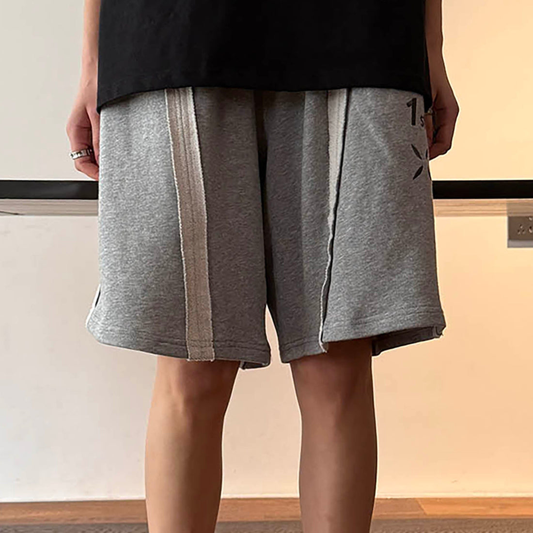 MIICHOUS Frayed Spliced Elastic Shorts-Shorts-S-Gray-Free Shipping Leatheretro