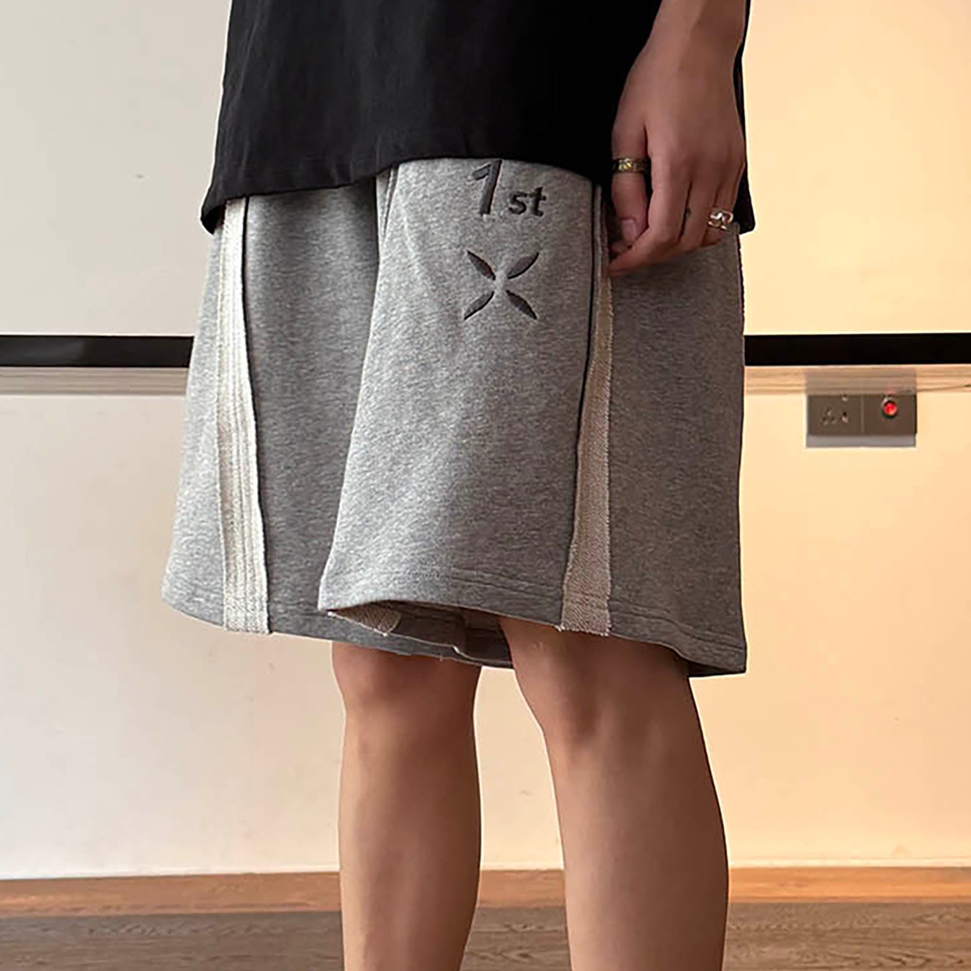 MIICHOUS Frayed Spliced Elastic Shorts-Shorts-S-Gray-Free Shipping Leatheretro