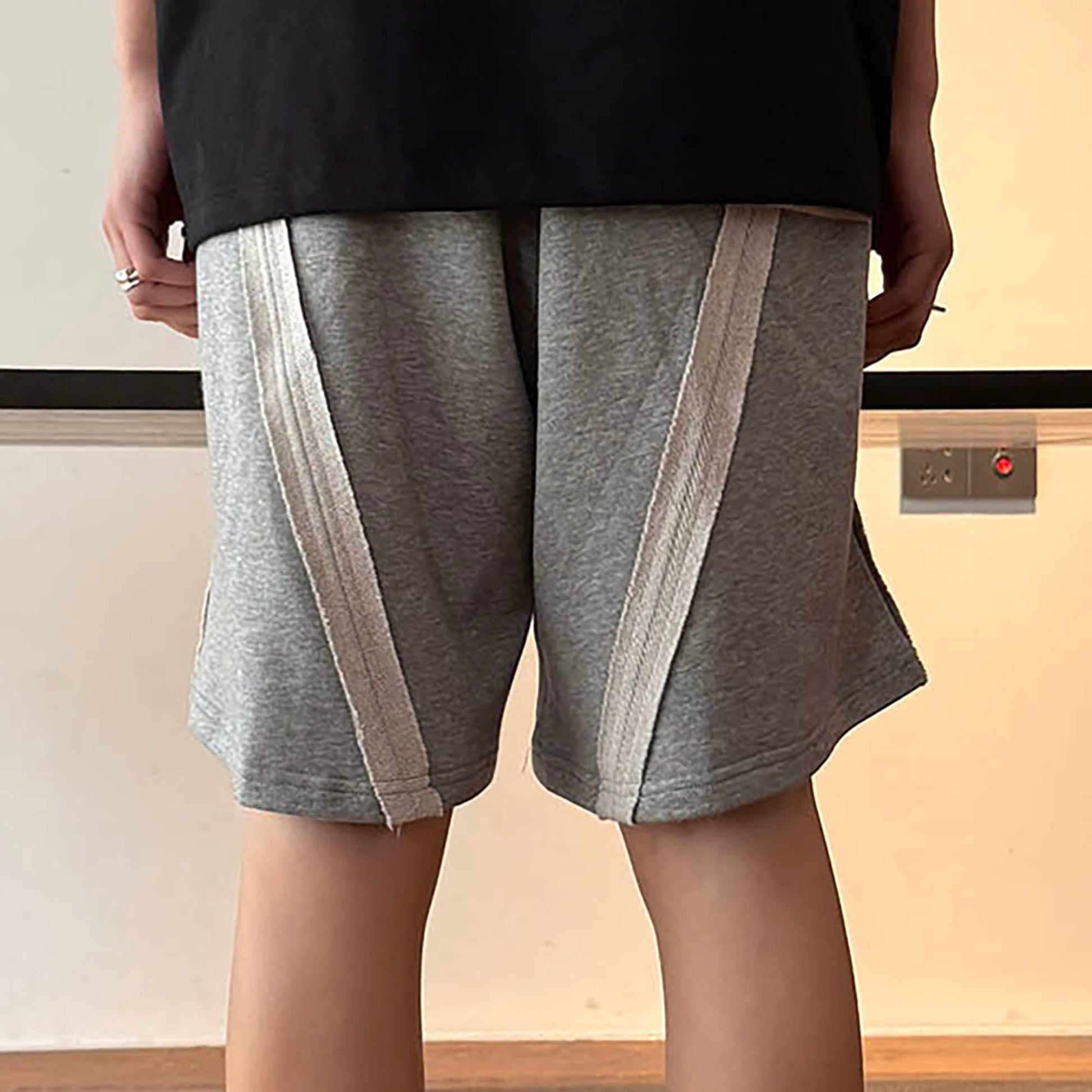 MIICHOUS Frayed Spliced Elastic Shorts-Shorts-S-Gray-Free Shipping Leatheretro