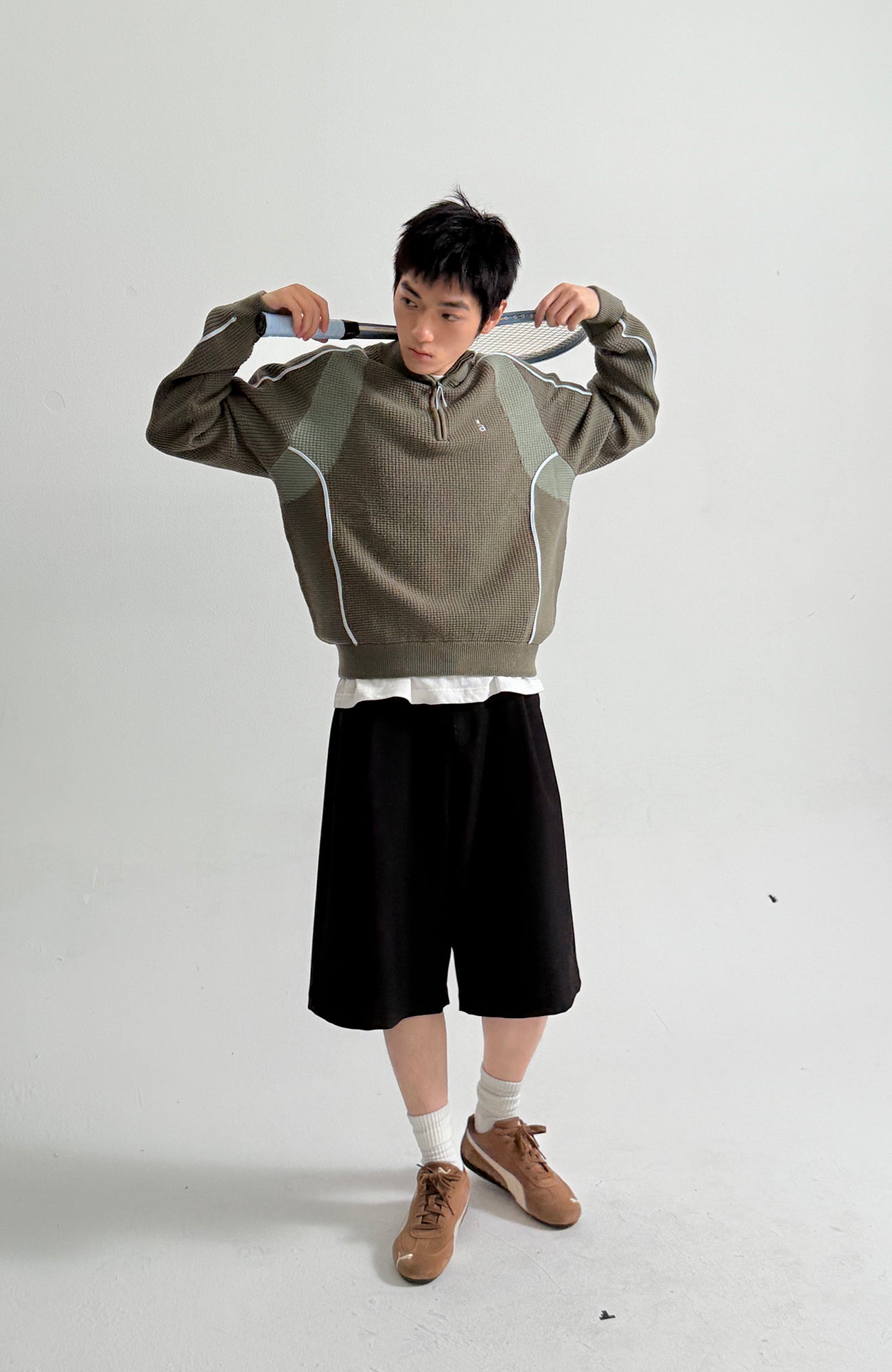 ROARINGWILD A ARCH Contrast Panel Raglan Half-Zip Sweater-Sweater-XS-Navy-Free Shipping Leatheretro