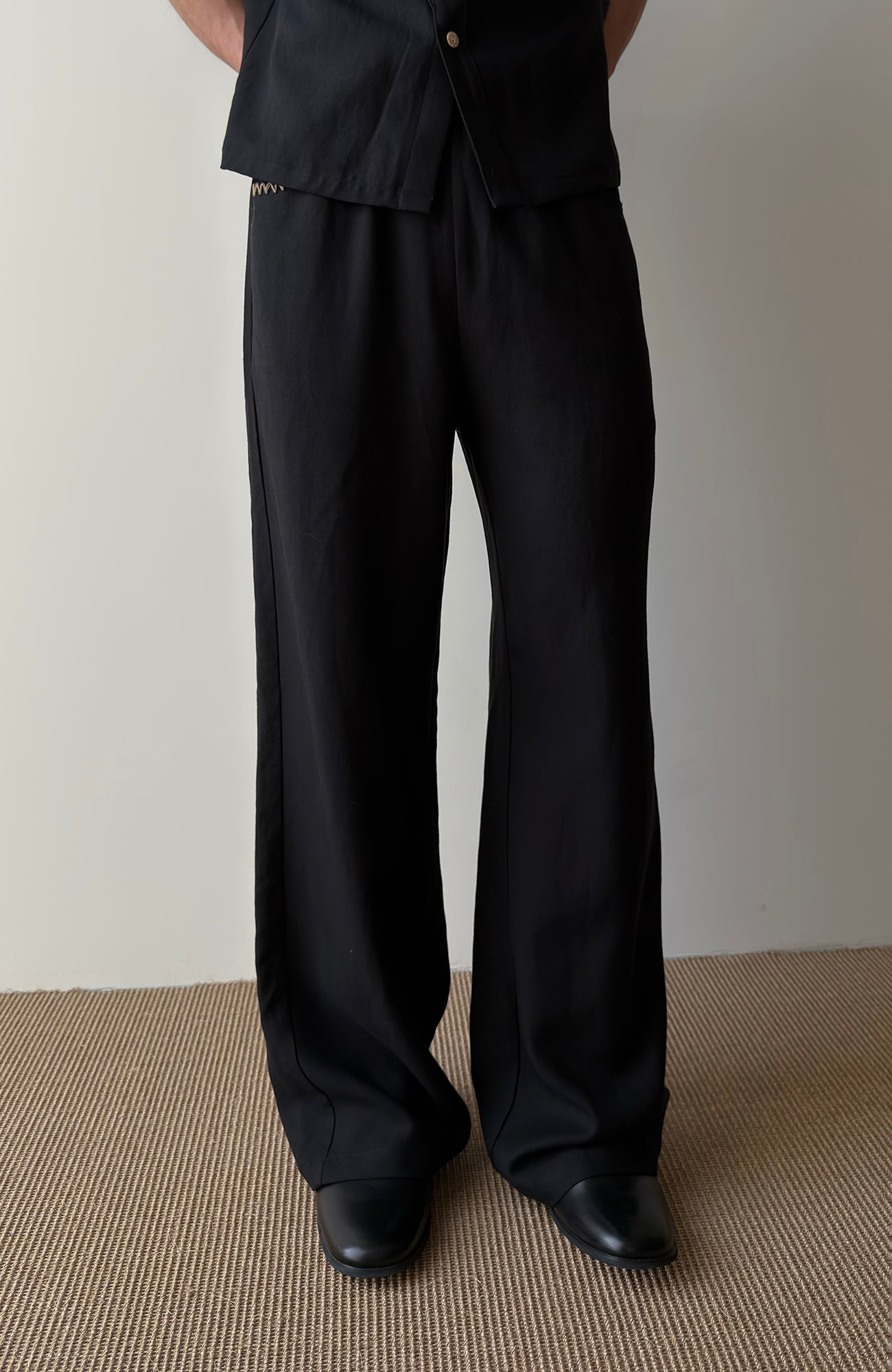KREATE Stitched Drawstring Straight-Leg Trousers-Pants-S (Preorder)-Black-Free Shipping Leatheretro