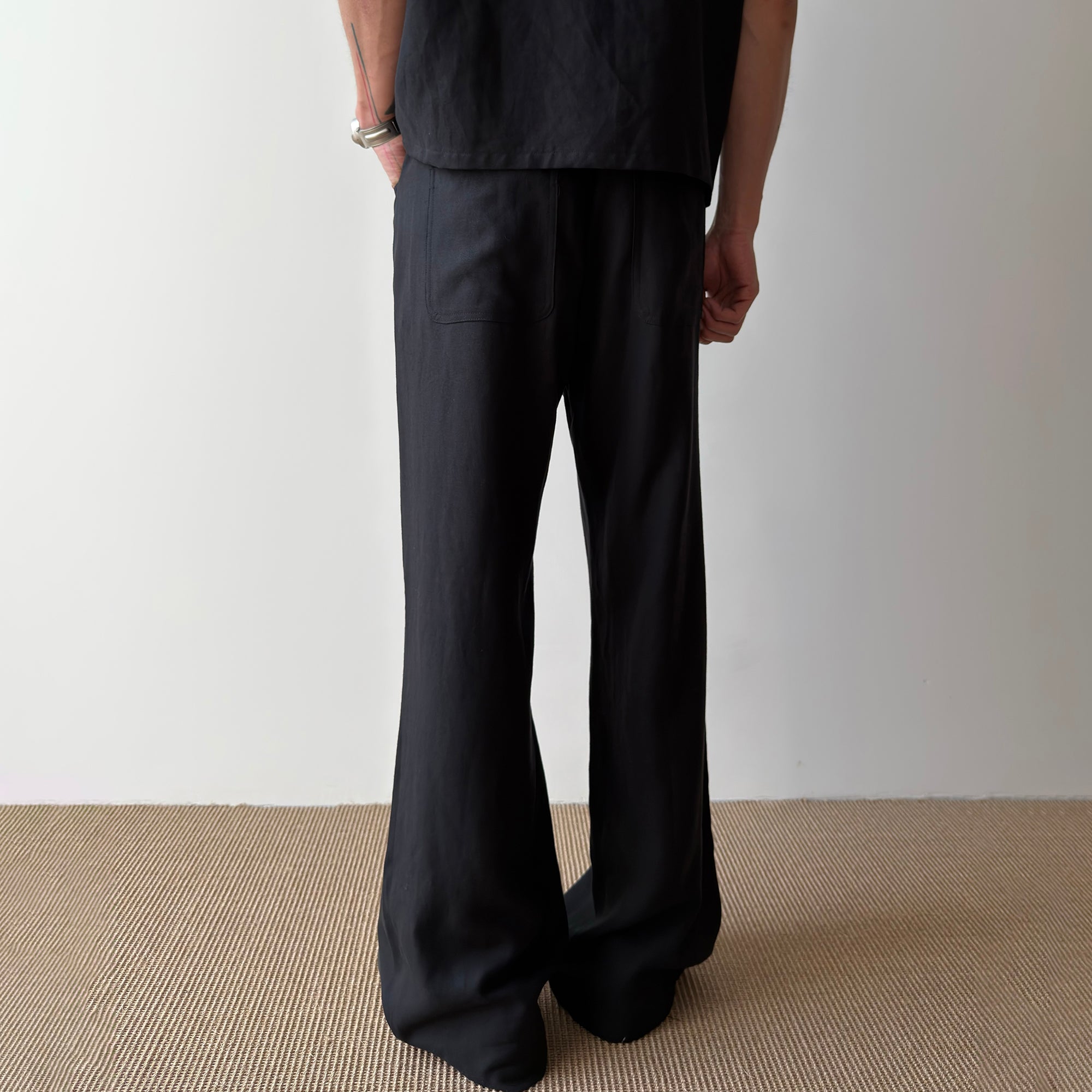 KREATE Stitched Drawstring Straight-Leg Trousers-Pants-S (Preorder)-Black-Free Shipping Leatheretro