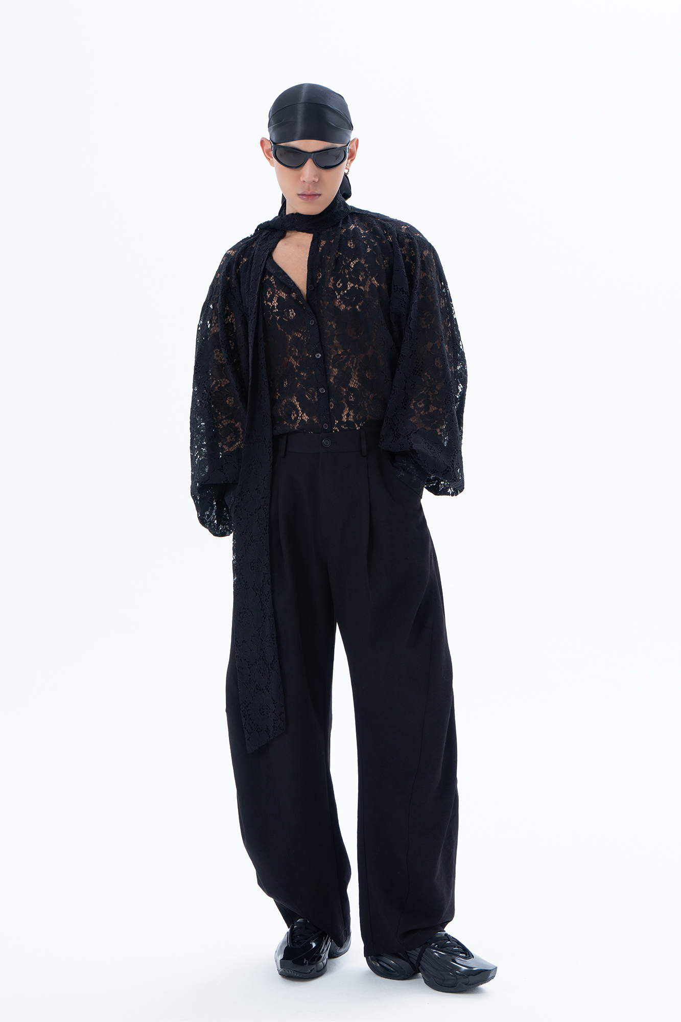 CLP Floral Lace Tie-Neck Shirt-Shirt-S-White (Preorder)-Free Shipping Leatheretro