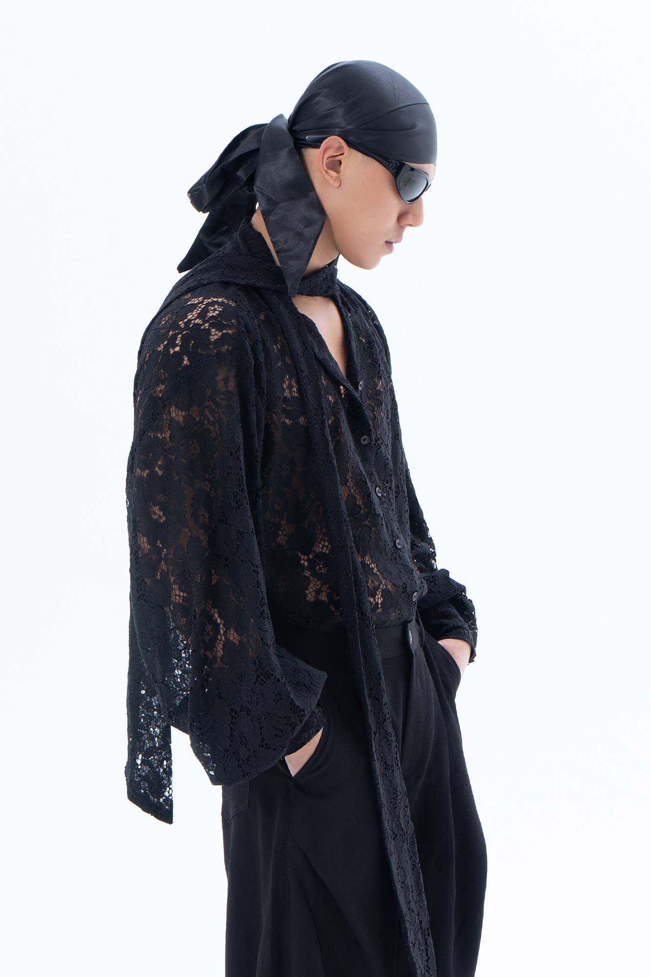CLP Floral Lace Tie-Neck Shirt-Shirt-S-White (Preorder)-Free Shipping Leatheretro