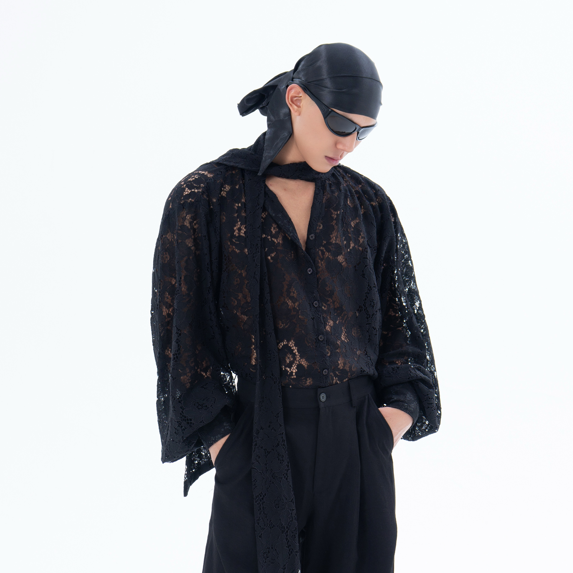 CLP Floral Lace Tie-Neck Shirt-Shirt-S-White (Preorder)-Free Shipping Leatheretro