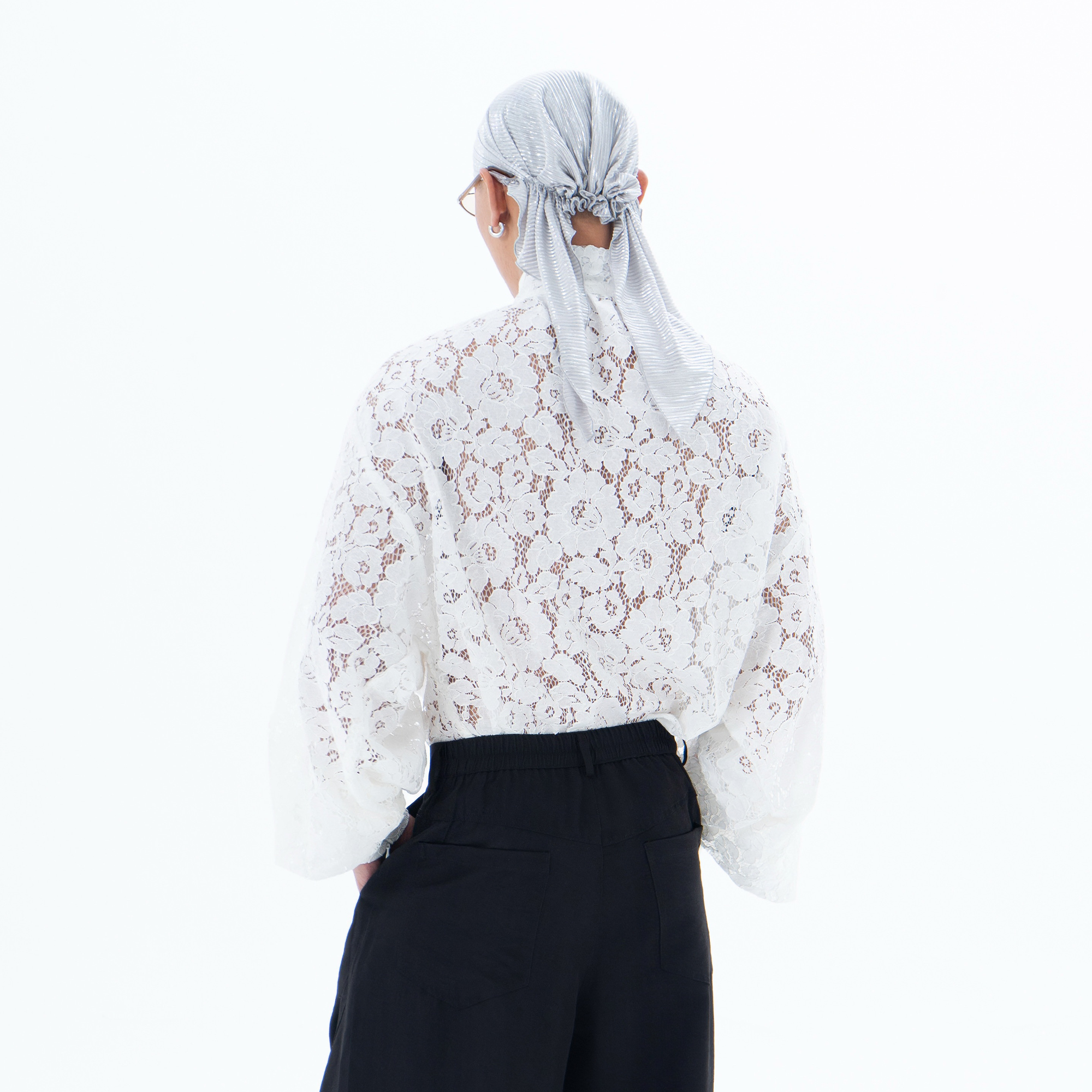 CLP Floral Lace Tie-Neck Shirt-Shirt-S-White (Preorder)-Free Shipping Leatheretro