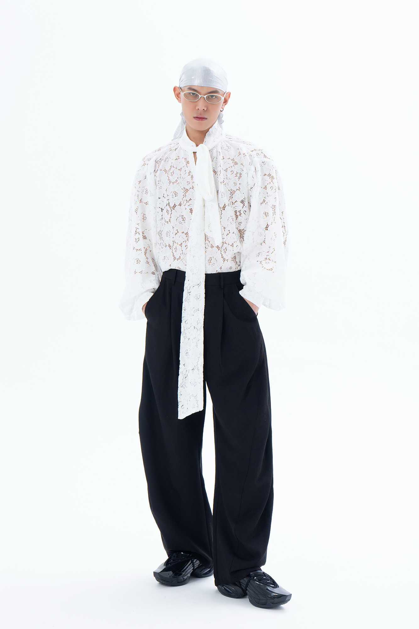 CLP Floral Lace Tie-Neck Shirt-Shirt-S-White (Preorder)-Free Shipping Leatheretro