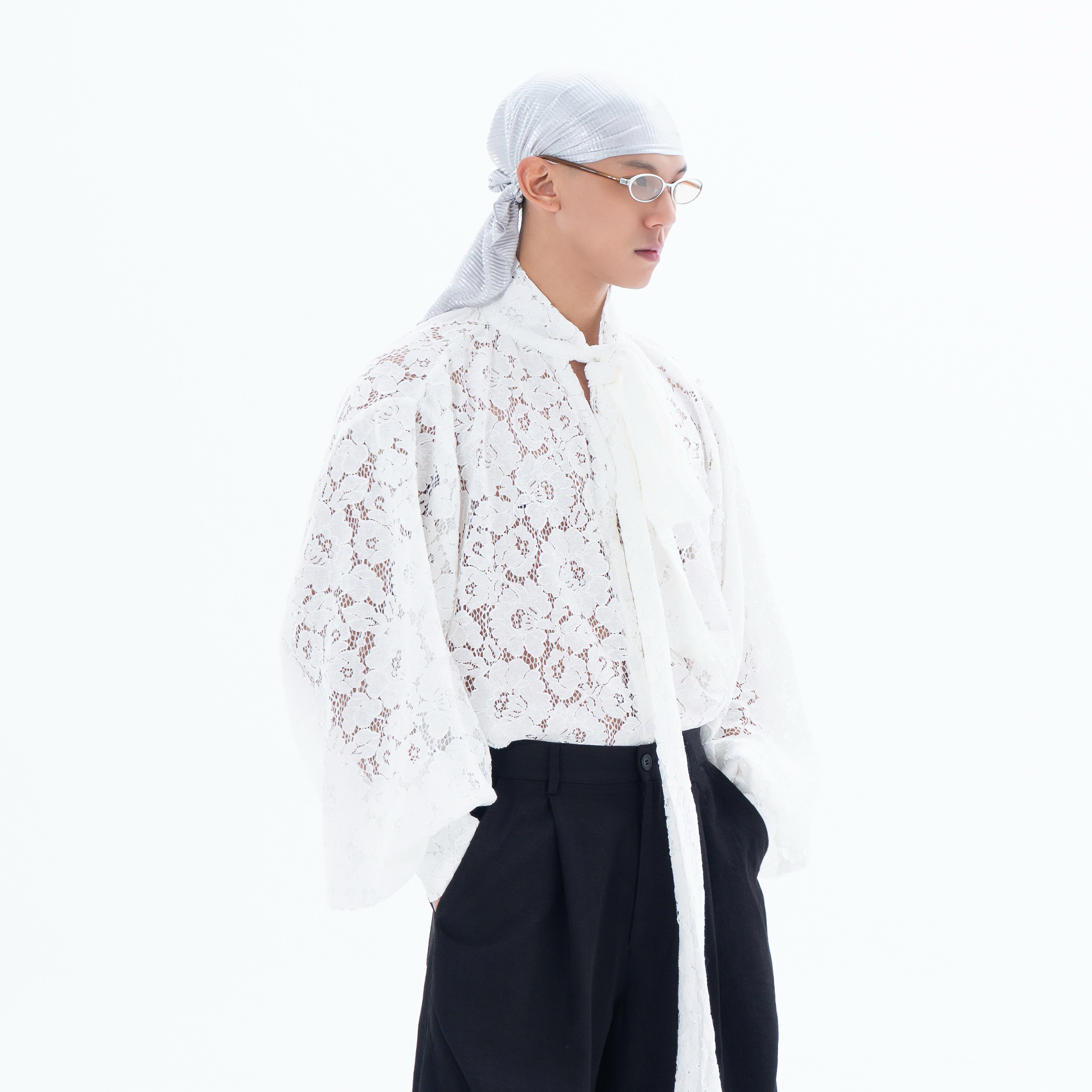 CLP Floral Lace Tie-Neck Shirt-Shirt-S-White (Preorder)-Free Shipping Leatheretro