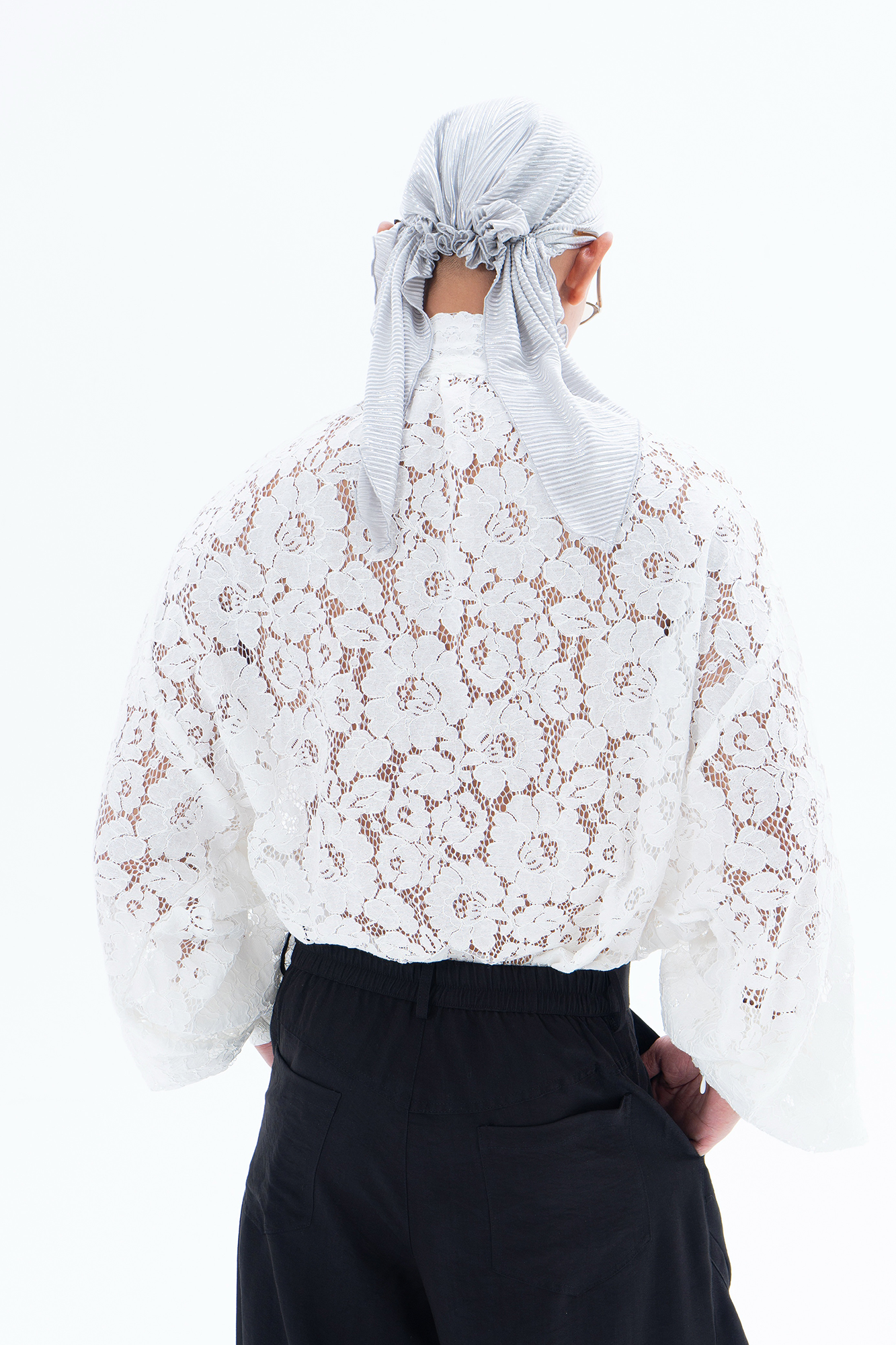 CLP Floral Lace Tie-Neck Shirt-Shirt-S-White (Preorder)-Free Shipping Leatheretro