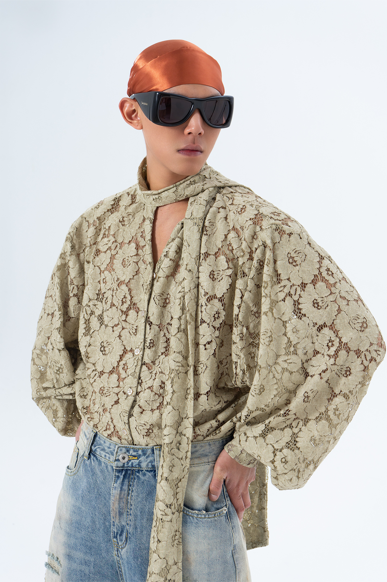 CLP Floral Lace Tie-Neck Shirt-Shirt-S-White (Preorder)-Free Shipping Leatheretro
