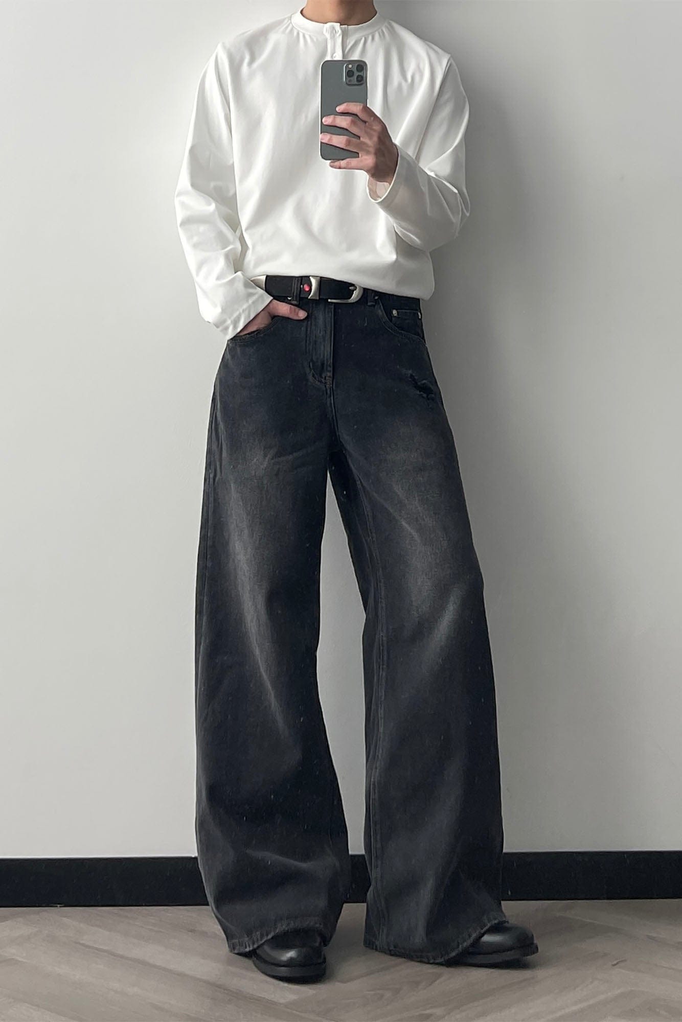 OKAYTHXBYE Minimalist Washed Wide-Leg Jeans-Jeans-S-Blue-Free Shipping Leatheretro