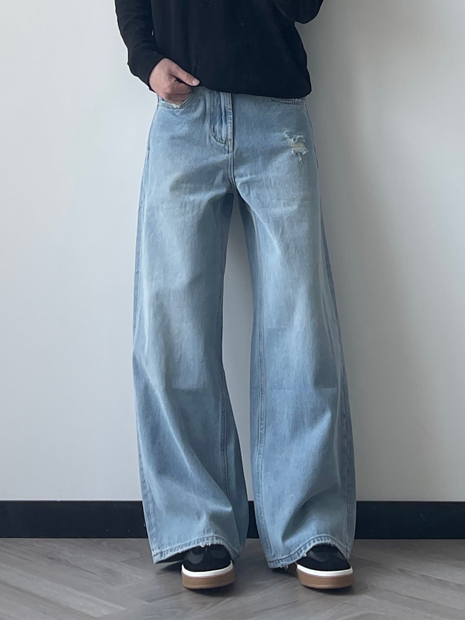 OKAYTHXBYE Minimalist Washed Wide-Leg Jeans-Jeans-S-Blue-Free Shipping Leatheretro
