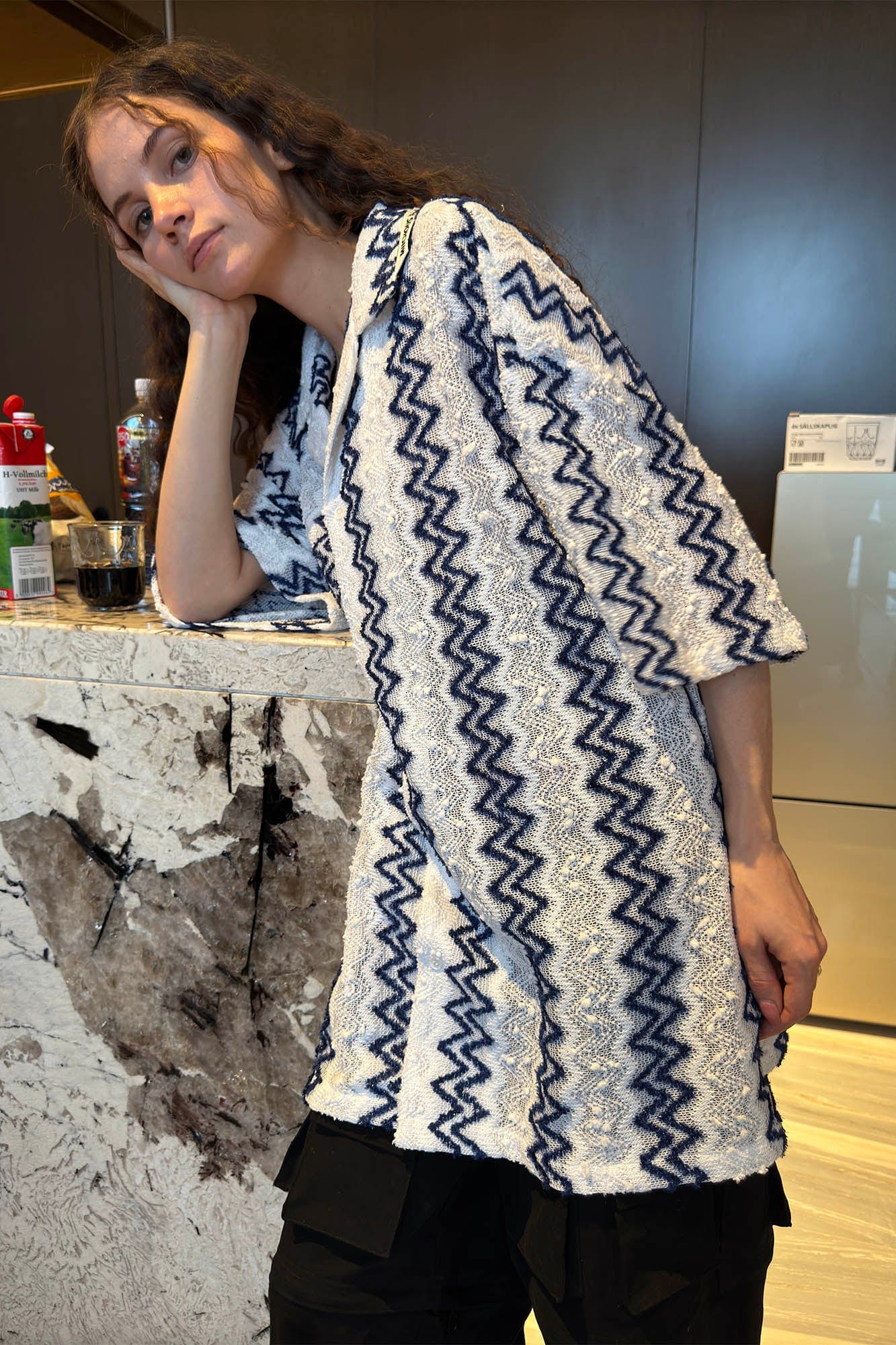MIICHOUS Geometric Ripple Jacquard Oversized Half Shirt-Half shirt-S-Free Shipping Leatheretro